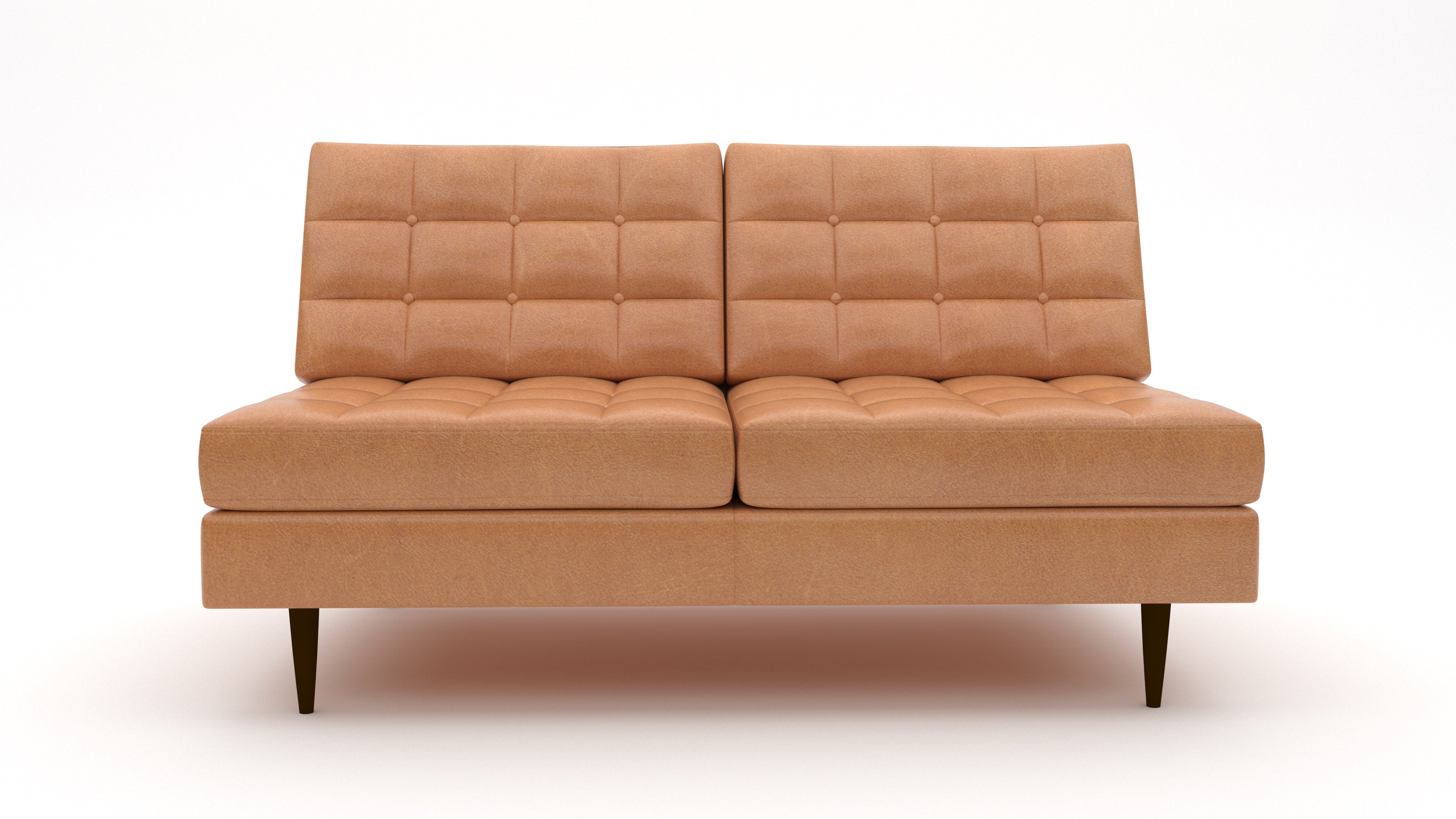 Wallace Leather Armless Loveseat - Modern Tufted Sofa for Small Spaces, Apartment Living Room, Office Waiting Area | Genuine Leather, Compact Two-Seater Couch with Sturdy Wooden Legs