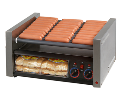 Grill Max® 30SCBBC Commercial Roller Grill with Clear Bun Drawer, Duratec Rollers & Analog Controls - Perfect for Restaurants, Diners and Food Trucks