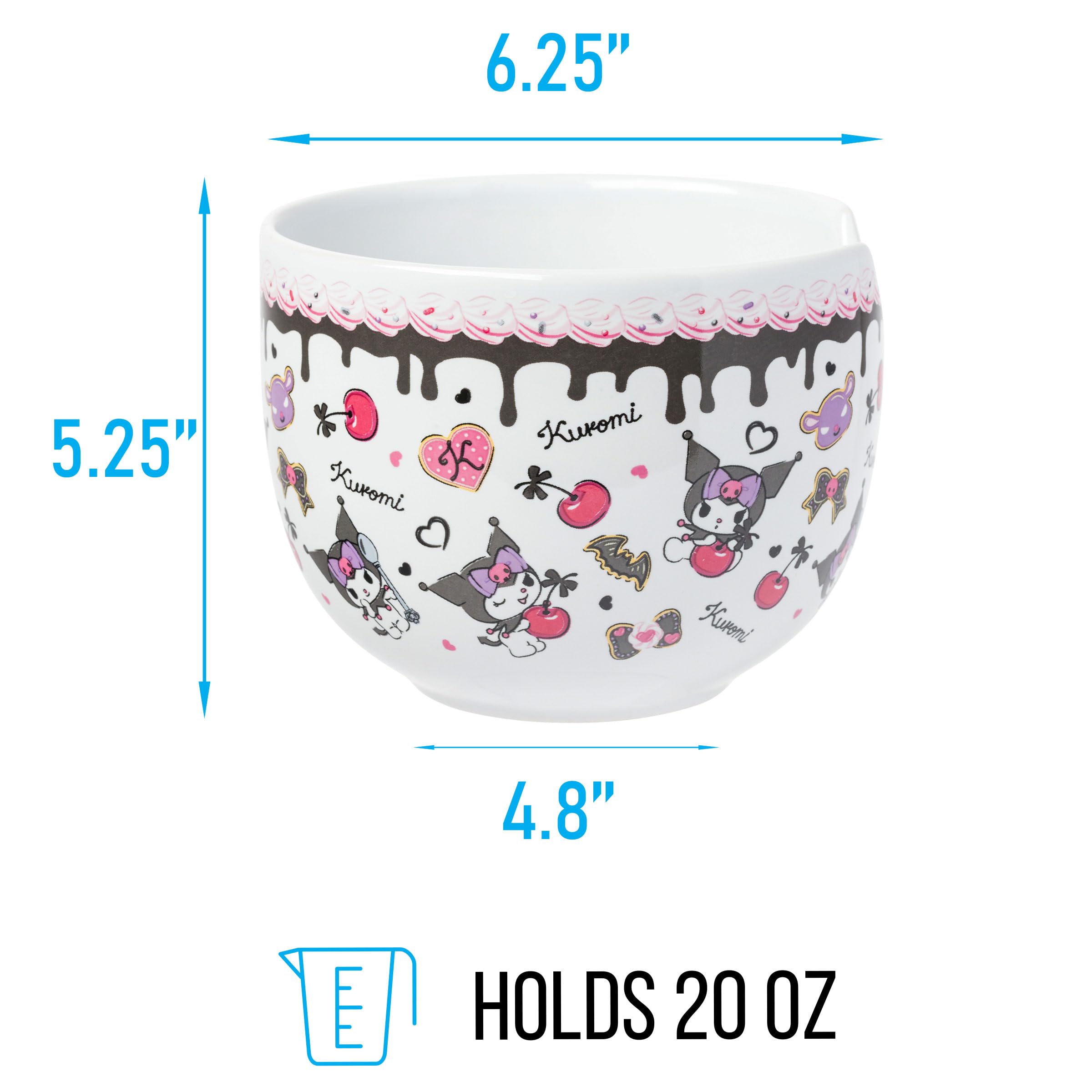 Sanrio Hello Kitty & Friends Kuromi Chocolate Cherry Ceramic Ramen Bowl - 20oz Microwave Safe Noodle Rice Dish with Chopsticks | Cute Anime Dinnerware for Home, Office & Gift