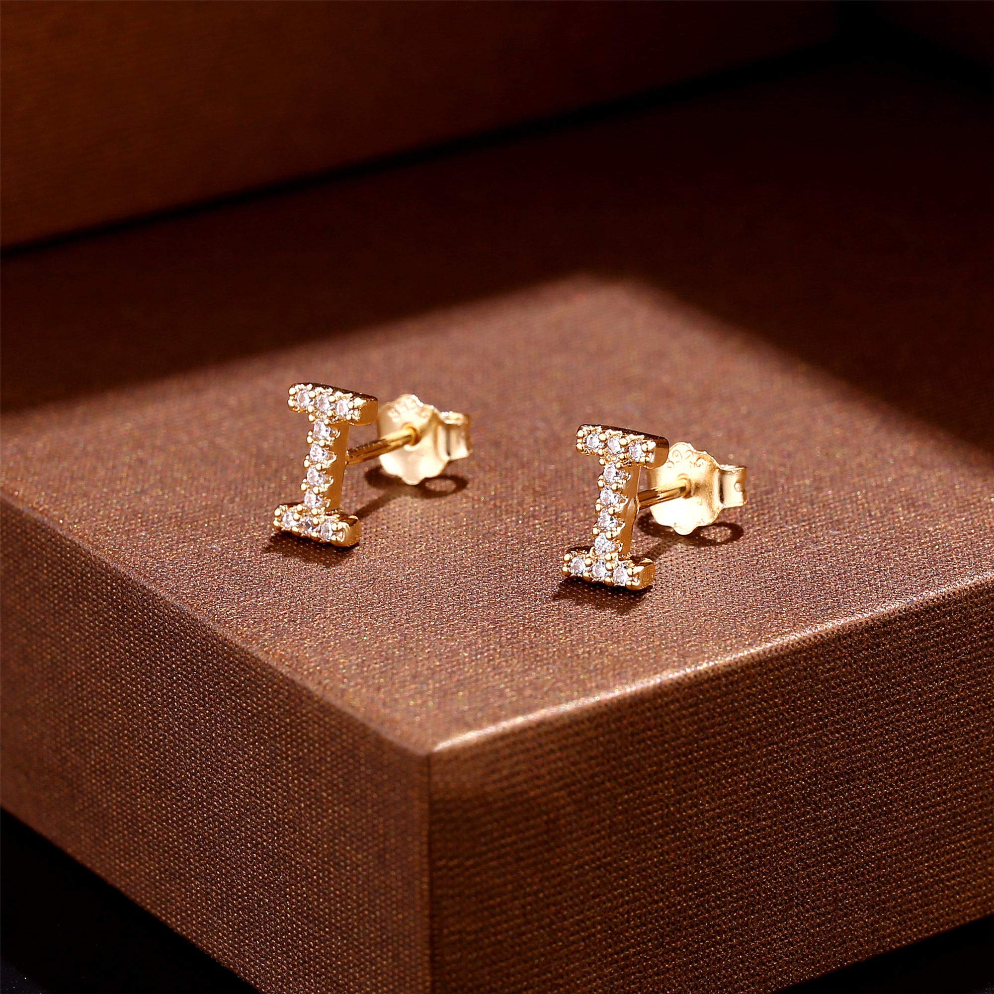 MONOOC Initial Stud Earrings for Women & Girls - S925 Sterling Silver Cubic Zirconia Hypoallergenic Earrings | Personalized Name Letter Jewelry | Perfect Birthday Gift, Christmas Present & Everyday Wear