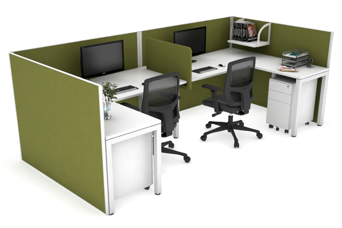 Quadro Square Legs 2-Person Corner Workstation - U-Shaped Office Desk with White Frame (1400L x 1800W) | Cable Management Scallop | Perfect for Home Office & Small Business Workspaces