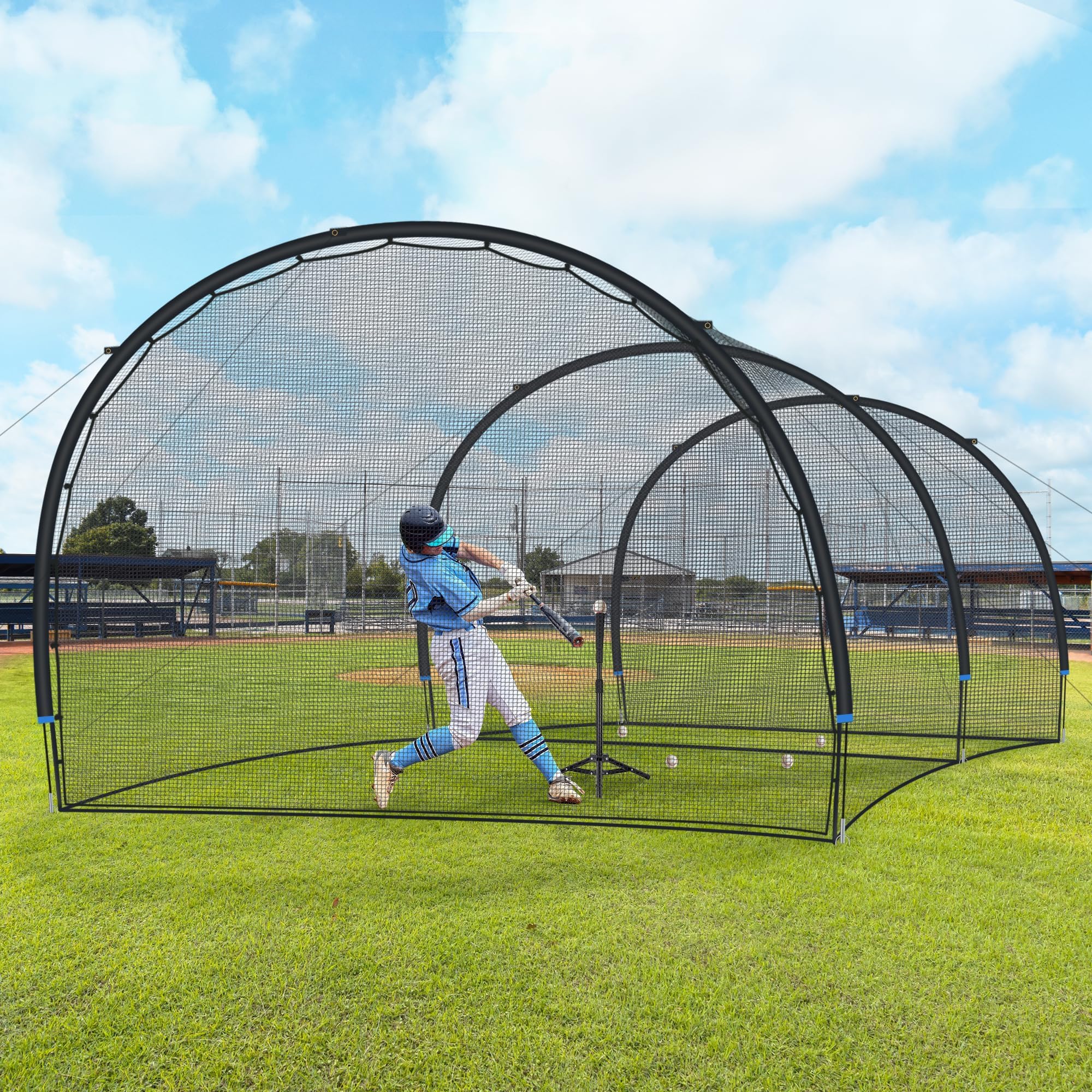 SHANTRA 13FT/22FT/30FT Baseball Batting Cage with Frame & Net - Portable Backyard Hitting Cage for Baseball & Softball Practice | Perfect for Outdoor Hitting Drills, Pitching Training & Backyard Sports (Ideal for Coaches, Players & Home Practice)
