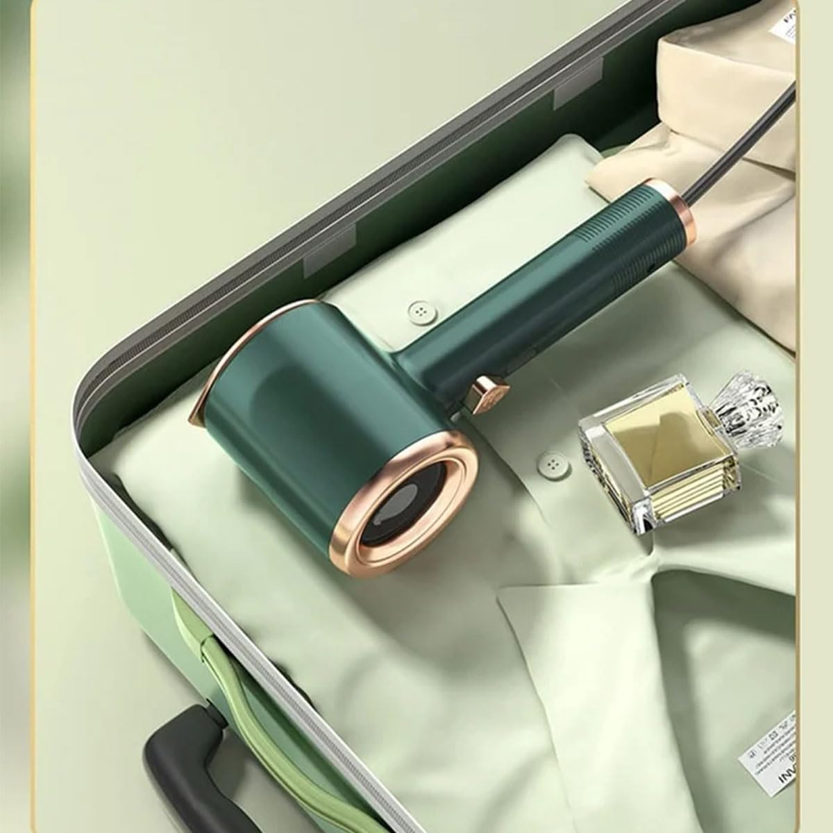 Portable Handheld Garment Steamer - Mini Travel Iron Steamer for Clothes, Compact & Lightweight, Quick Wrinkle Remover, Perfect for Home, Office & Travel (Green)
