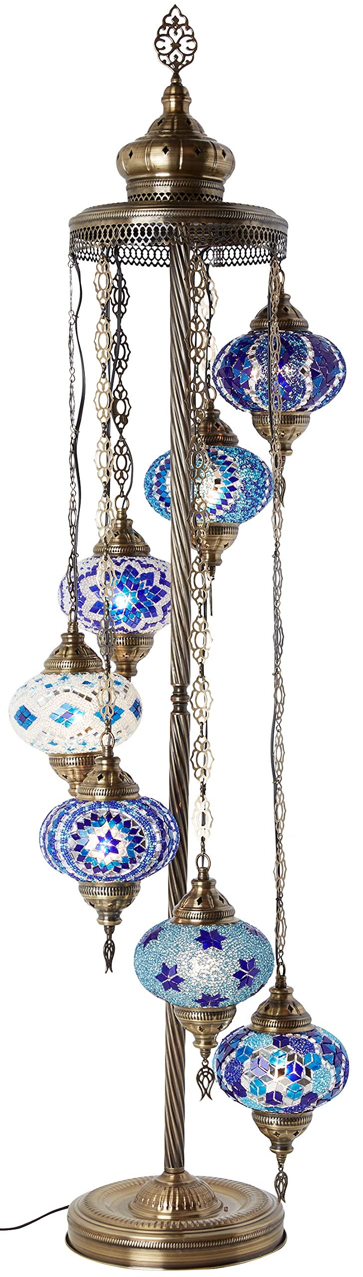 DEMMEX - 7 Large Globes Turkish Moroccan Mosaic Floor Lamp, 5-Foot Tall Tiffany-Style Bohemian Standing Lamp with 7-Inch Handcrafted Glass Globes - Boho Chic Lighting for Living Room, Bedroom, Office & Meditation Spaces
