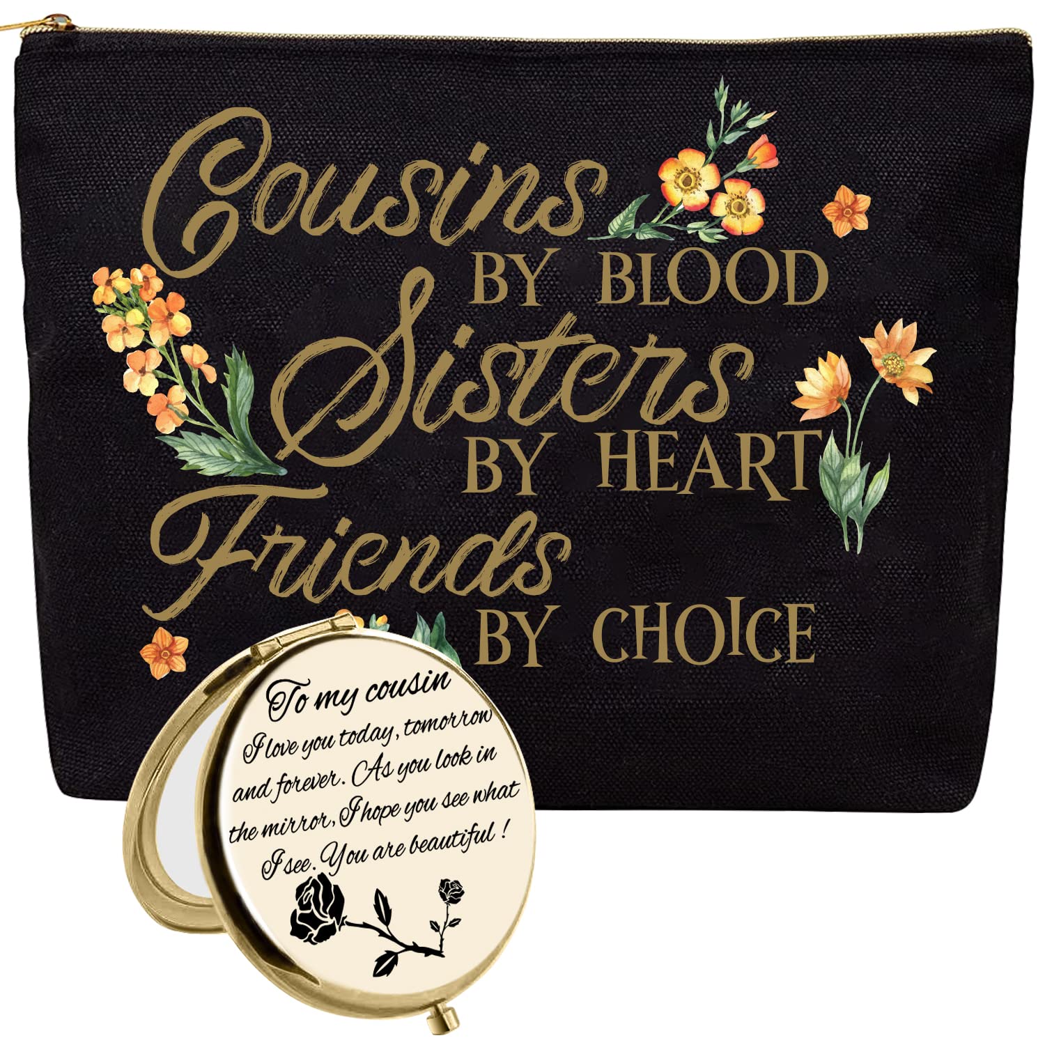 HnoonZ Cousin Gifts for Women - Christmas Makeup Bag & Travel Toiletry Organizer with Zipper & Compact Mirror | Perfect for Cosmetics Storage, Travel Essentials & Holiday Presents