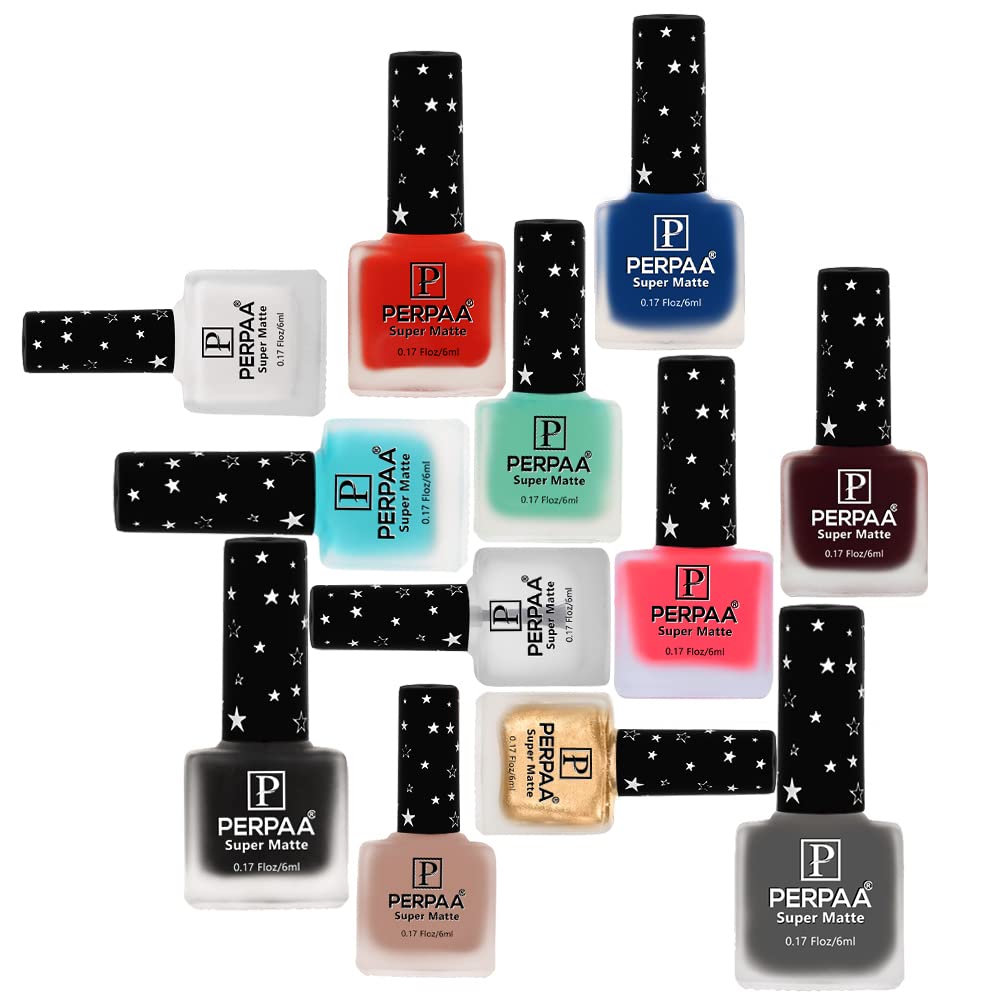 PERPAA® Super Matte Nail Polish Set - 12 Long Lasting Chip Resistant Nail Paints for Women, 6ml Each, Multi-Color Combo No.11 (Matte Finish) - Perfect for Everyday Wear, Parties, and Special Occasions