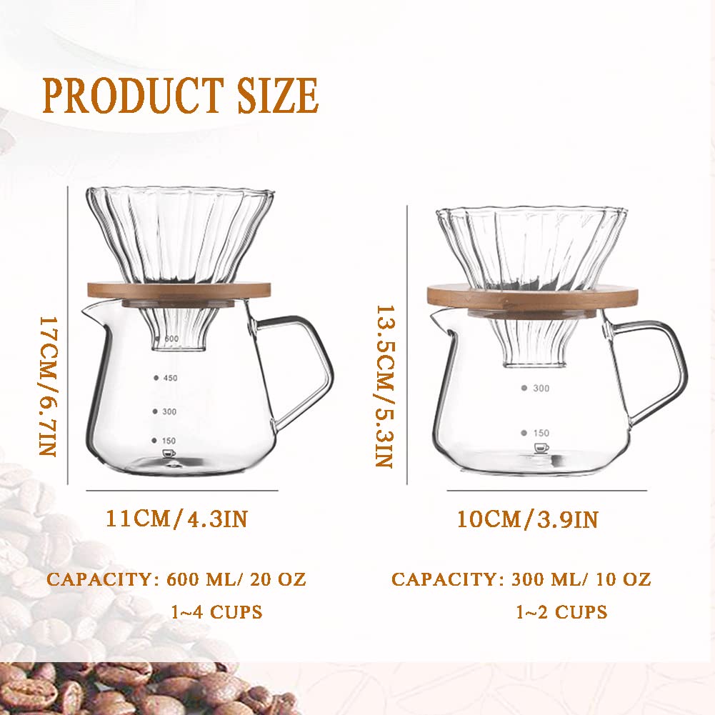 Premium Glass Pour Over Coffee Maker Set - 10oz/300ml Carafe with Dripper & Filter for Home & Office | Perfect for Single-Serve Brewing, Specialty Coffee Lovers & Gifts