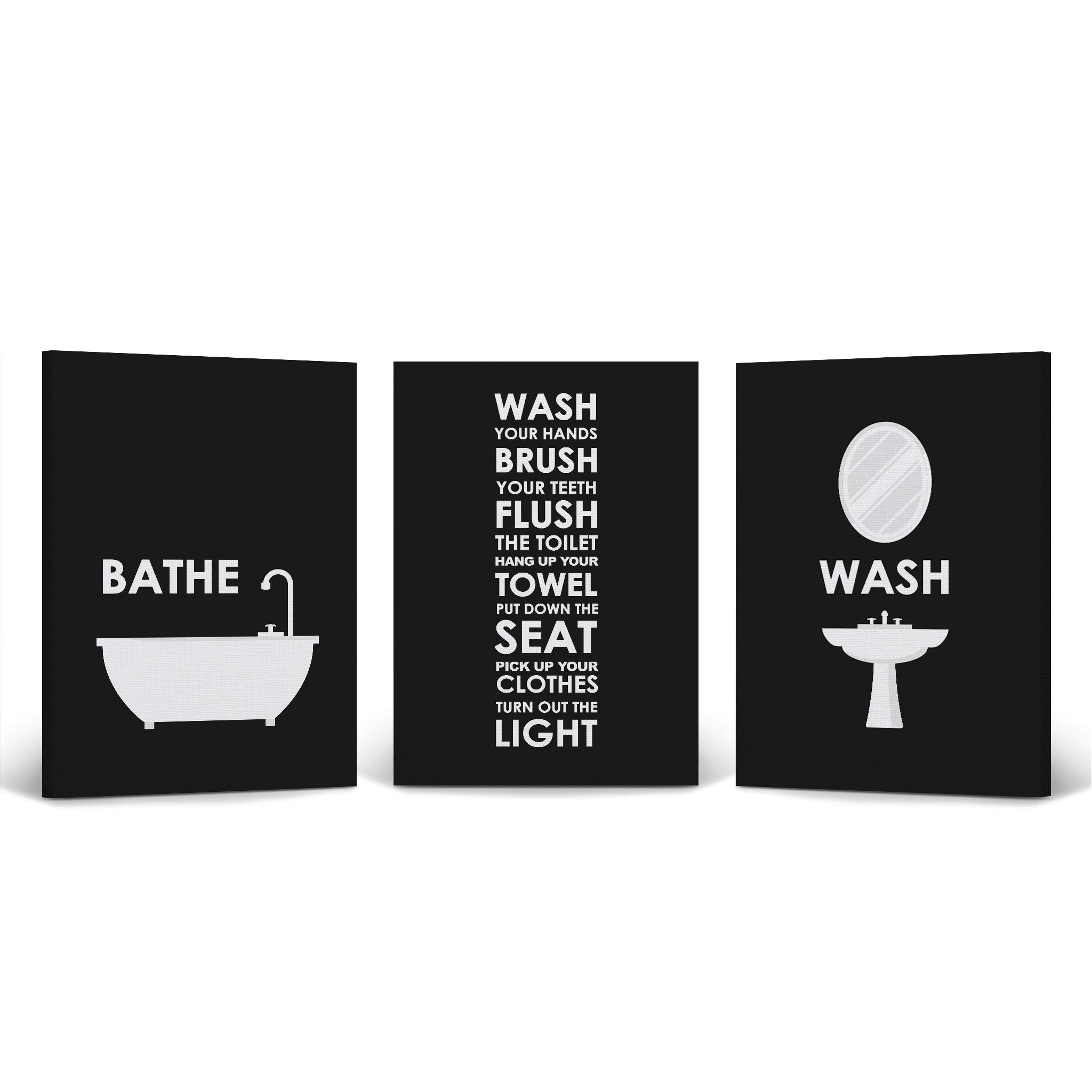 Funny Bathroom Rules Canvas Print Set - 3 Piece Wall Art Decor with Humorous Quotes, Ready to Hang (36x24 inches) - Perfect for Powder Room, Guest Bathroom or Home Decor