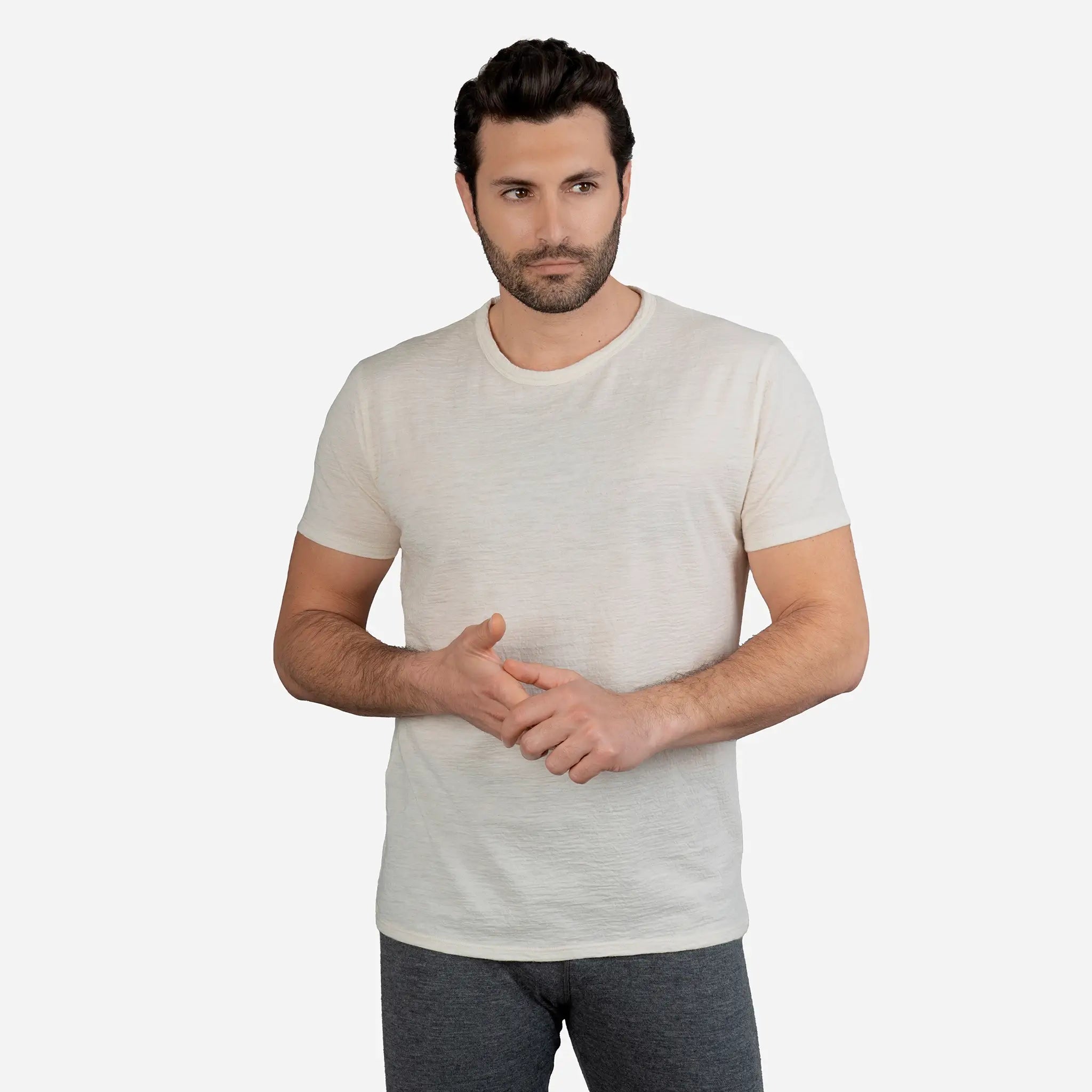 Premium Men's Alpaca Wool T-Shirt - Ultra Lightweight 110g Crew Neck Tee for Outdoor Hiking & Travel Comfort