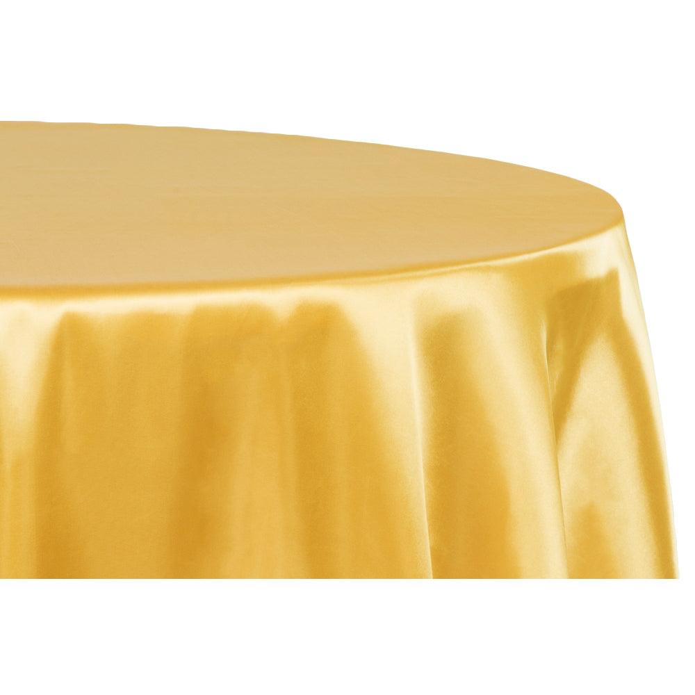 132-Inch Round Satin Tablecloth in Bright Gold - Elegant Dining & Wedding Reception Table Cover for Formal Events