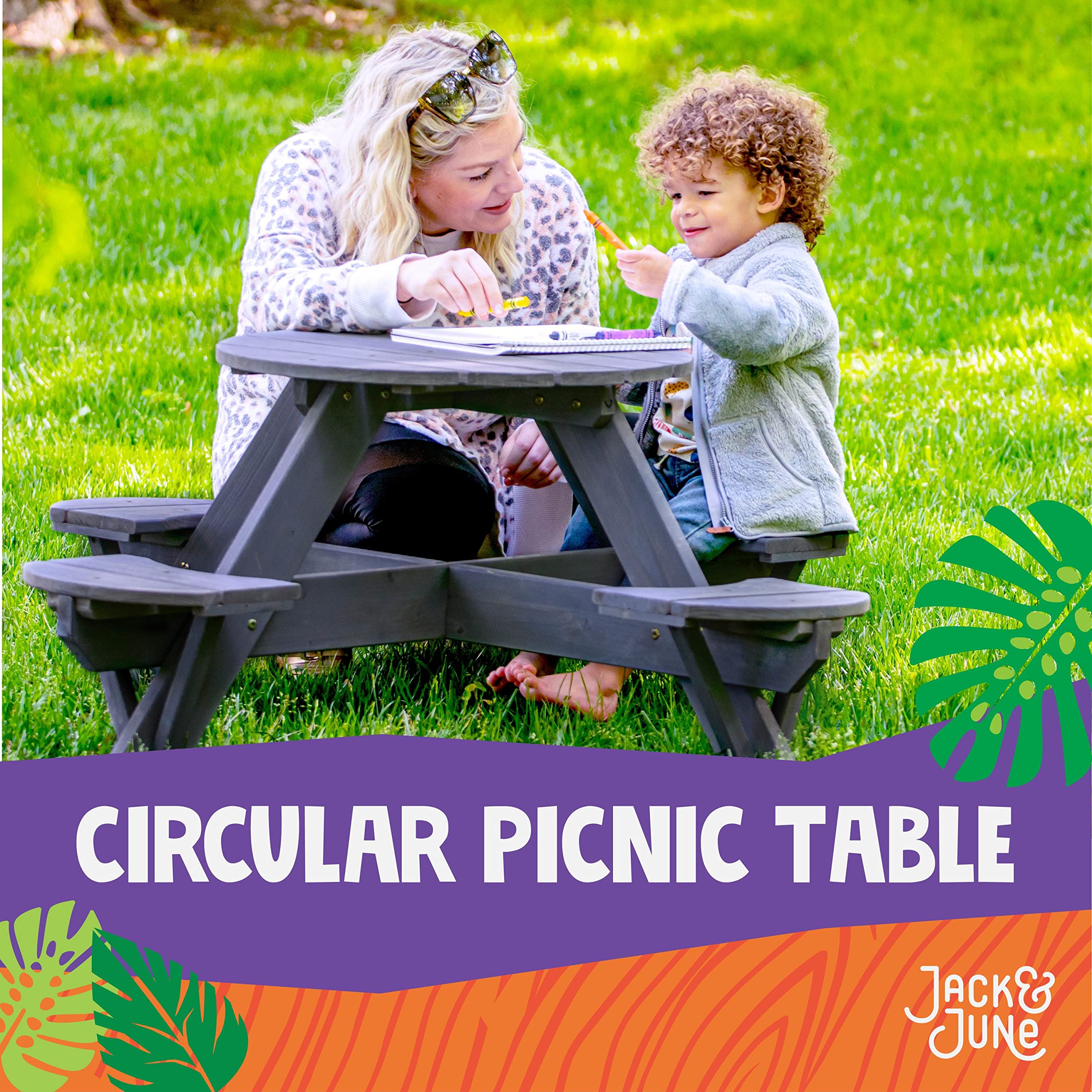 Jack & June Circular Cedar Picnic Table – 100% Natural Cedar Wood – Weatherproof Outdoor Furniture – Perfect for Backyard, Patio, Garden Dining and Entertaining – Ideal for BBQs, Parties and Family Gatherings