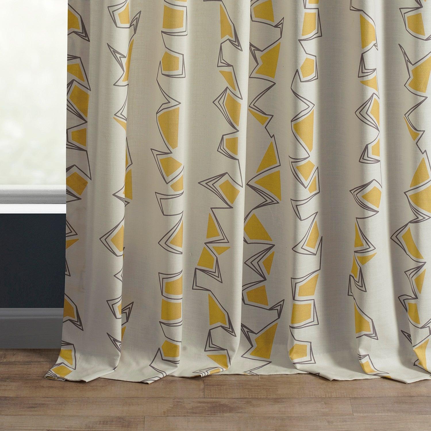 Rock & Roll Marigold Abstract Textured Printed Cotton Curtains for Living Room & Bedroom - Boho Chic Window Treatments for Home Decor