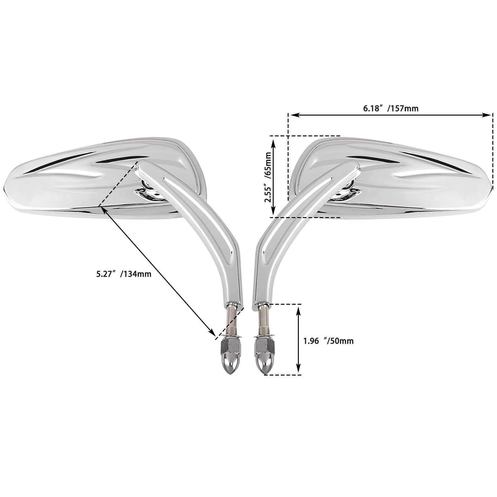 FOVPLUE Motorcycle Handlebar Mount Rearview Mirrors - Compatible with 1982-2024 Harley Models (CVO, Dyna, Touring, Electra Glide, Road Glide, Road King, Softail, Street Glide, Sportster 1200/883) - Chrome Finish - Enhanced Safety & Visibility for Highway Cruising & City Riding