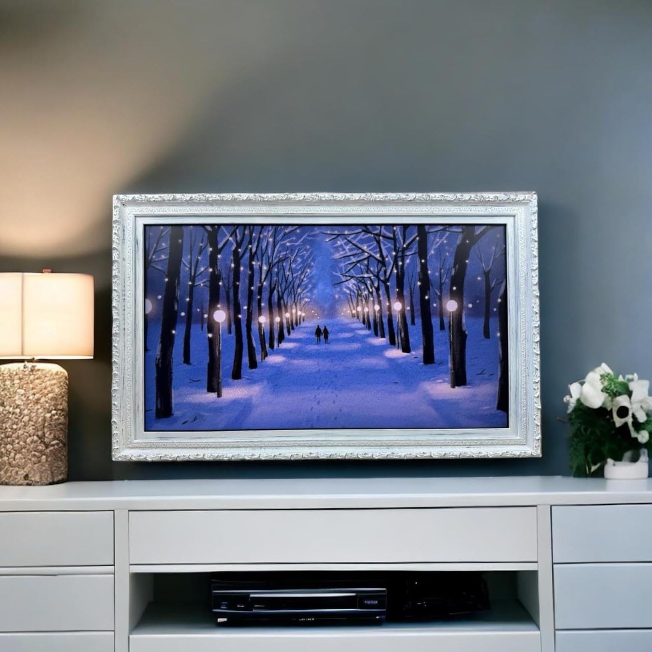 Handmade Distressed White Wood Ornate TV Frame for Samsung The Frame TV - Fits 32, 43 & 50 Inch Models - Perfect for Living Room, Bedroom & Home Theater Decor (Not Compatible with Other TV Brands)