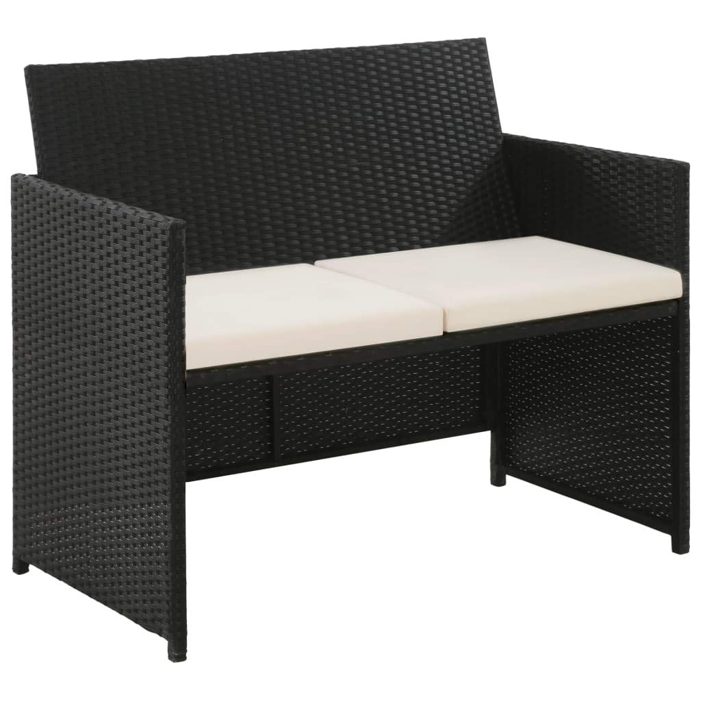 2 Seater Garden Sofa with Cushions - Black Poly Rattan Outdoor Furniture Set for Patio, Backyard, Poolside & Balcony Relaxation