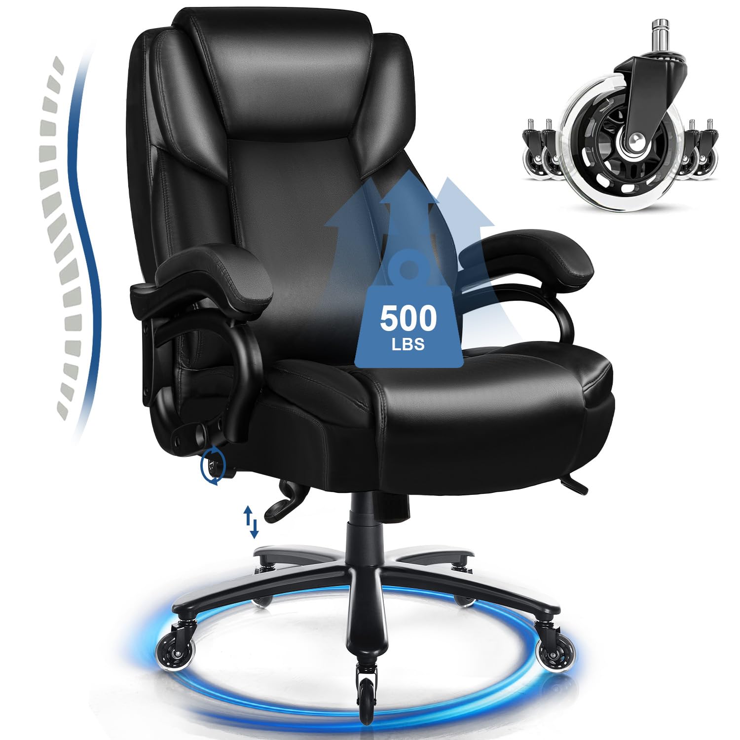 Premium Big and Tall Office Chair 500lbs Weight Capacity - Adjustable Lumbar Support Executive Chair with High Back - Heavy Duty Ergonomic Office Chair for Large People - Perfect for Home Office, Gaming & Workspaces (Black)