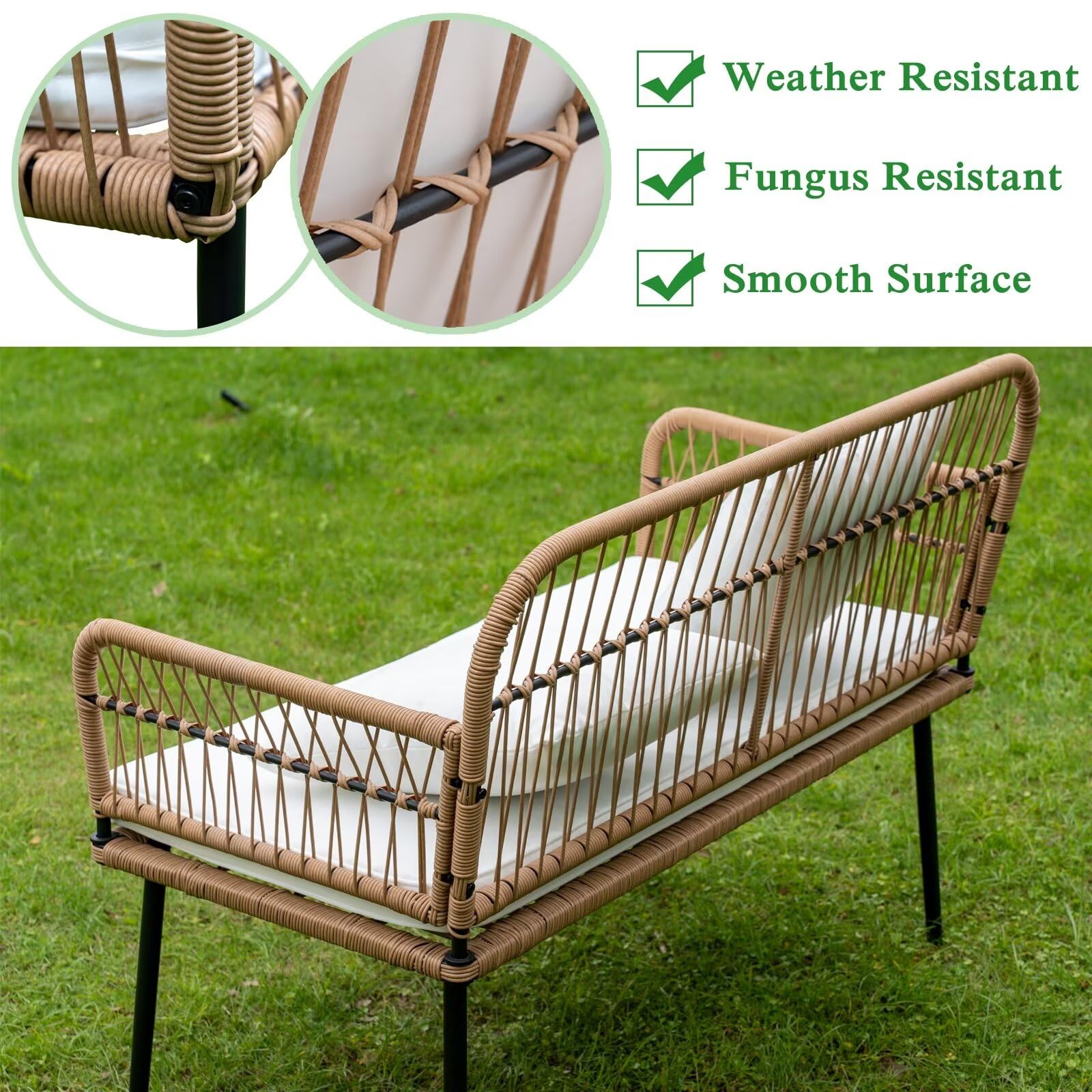 Homsido 41'' Outdoor Patio Loveseat - Boho Rattan Woven 2-Seat Wicker Sofa Chair for Garden, Balcony, Poolside or Backyard - Perfect for Relaxing, Sunbathing and Outdoor Conversations