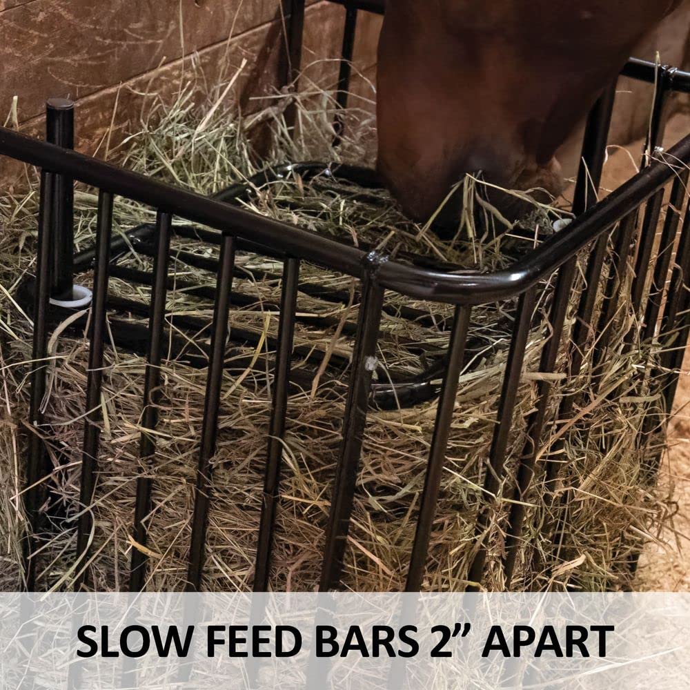 Slow Feed Wall-Mounted Hay Rack for Horses - Large Capacity Black Grazing Feeder with 5-Year Warranty | Natural Grazing Solution | Stable & Barn Feeding Accessory