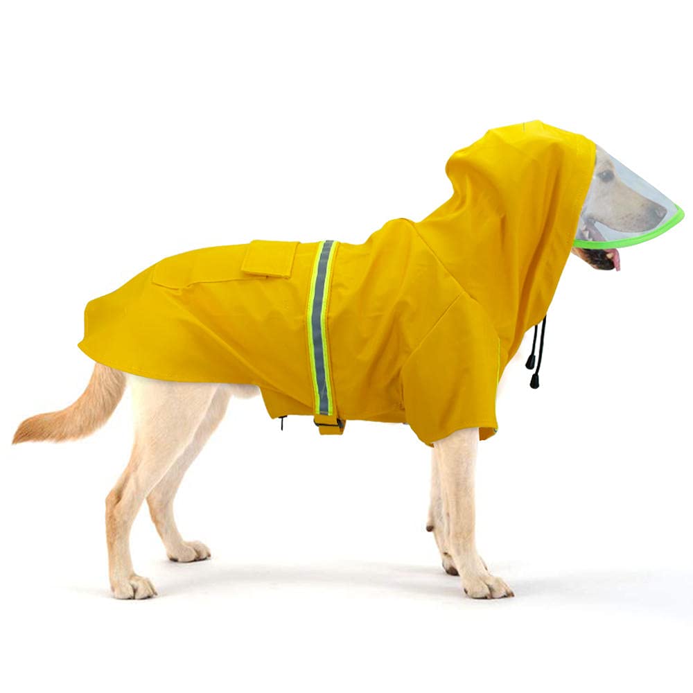 Waterproof Reflective Dog Raincoat with Hood - 4XL Size for Medium to Large Dogs | Yellow Pet Rain Jacket for Outdoor Walks & Wet Weather Protection