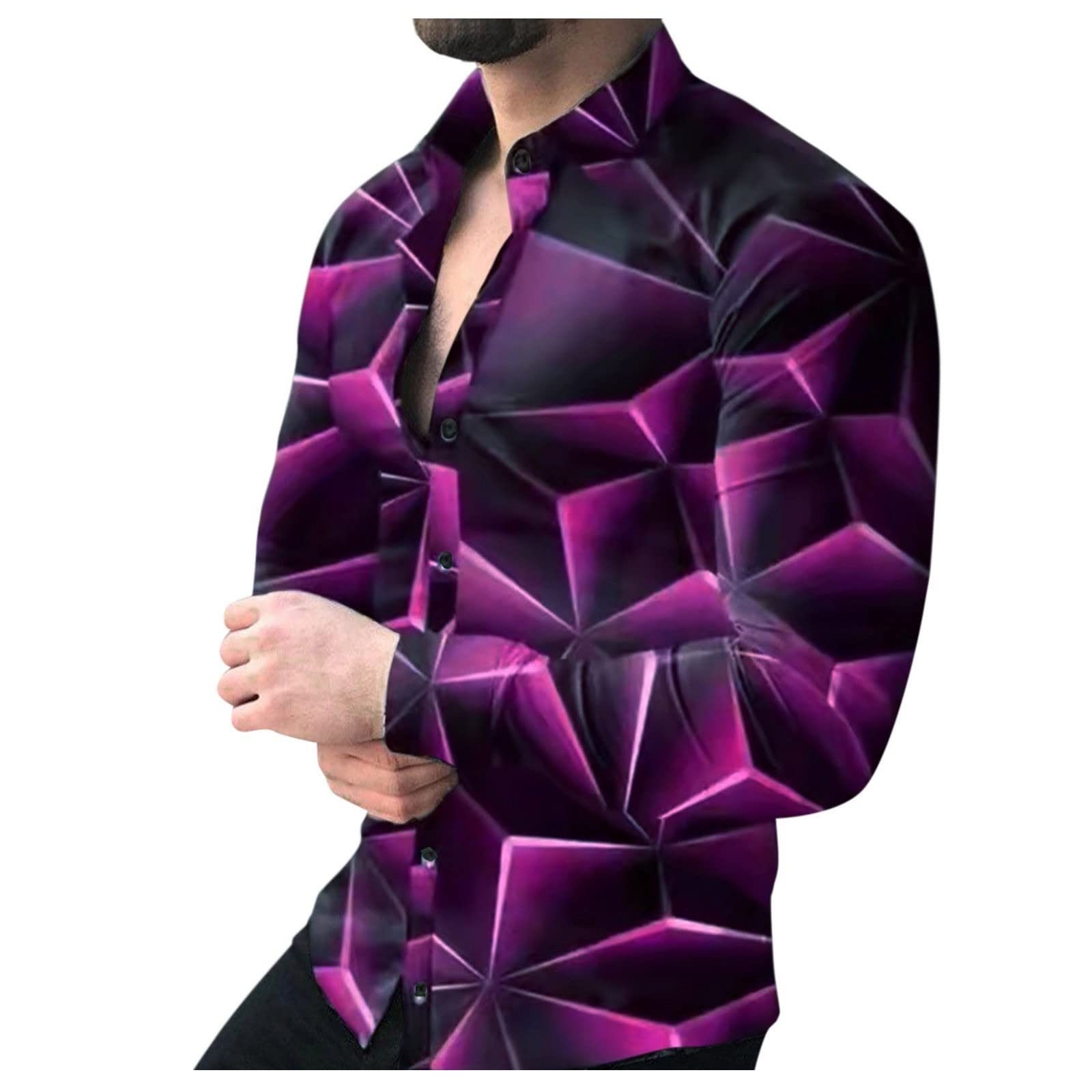 JUNGE Men's Slim Fit Long Sleeve Button Down Shirts - Colorful Print Spread Collar Dress Shirts for Casual & Office Wear | Comfortable Business & Party Shirts for Men 2022