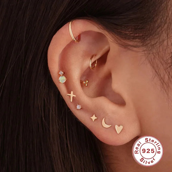 Opal Labret Flat Back Earrings - Surgical Steel Push Pin Studs for Cartilage, Helix, Nose Piercing | Hypoallergenic Body Jewelry for Women & Men | Perfect for Everyday Wear & Special Occasions