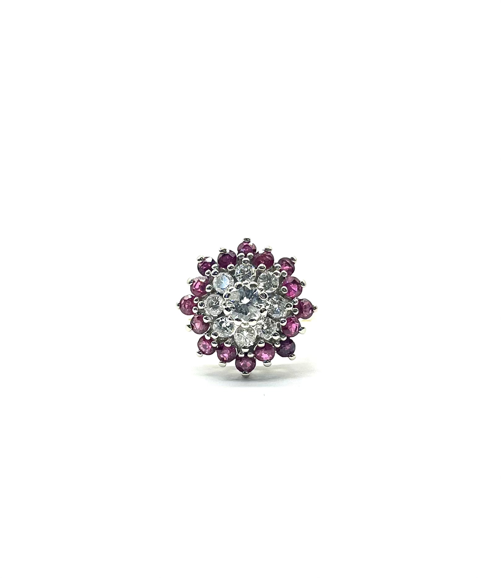 Vintage Diamond and Ruby Step Cluster Ring - Elegant Antique Jewelry for Women, Perfect for Weddings, Anniversaries & Special Occasions