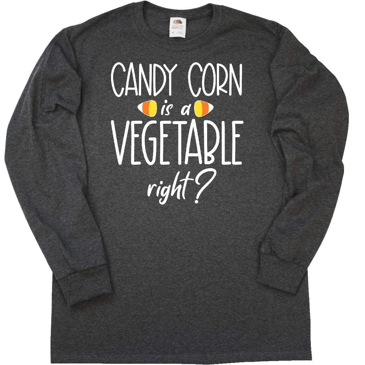 Inktastic Halloween Candy Corn is a Vegetable Right? Funny Long Sleeve T-Shirt for Men & Women - Perfect for Halloween Costumes, Office Humor & Casual Wear