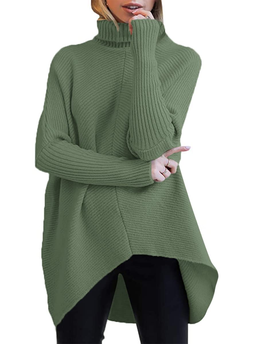 Caracilia Women's Turtleneck Long Sleeve Sweater - Irregular Hem Casual Pullover Knit Top for Fall & Winter | Office Wear, Date Night, Holiday Outfits