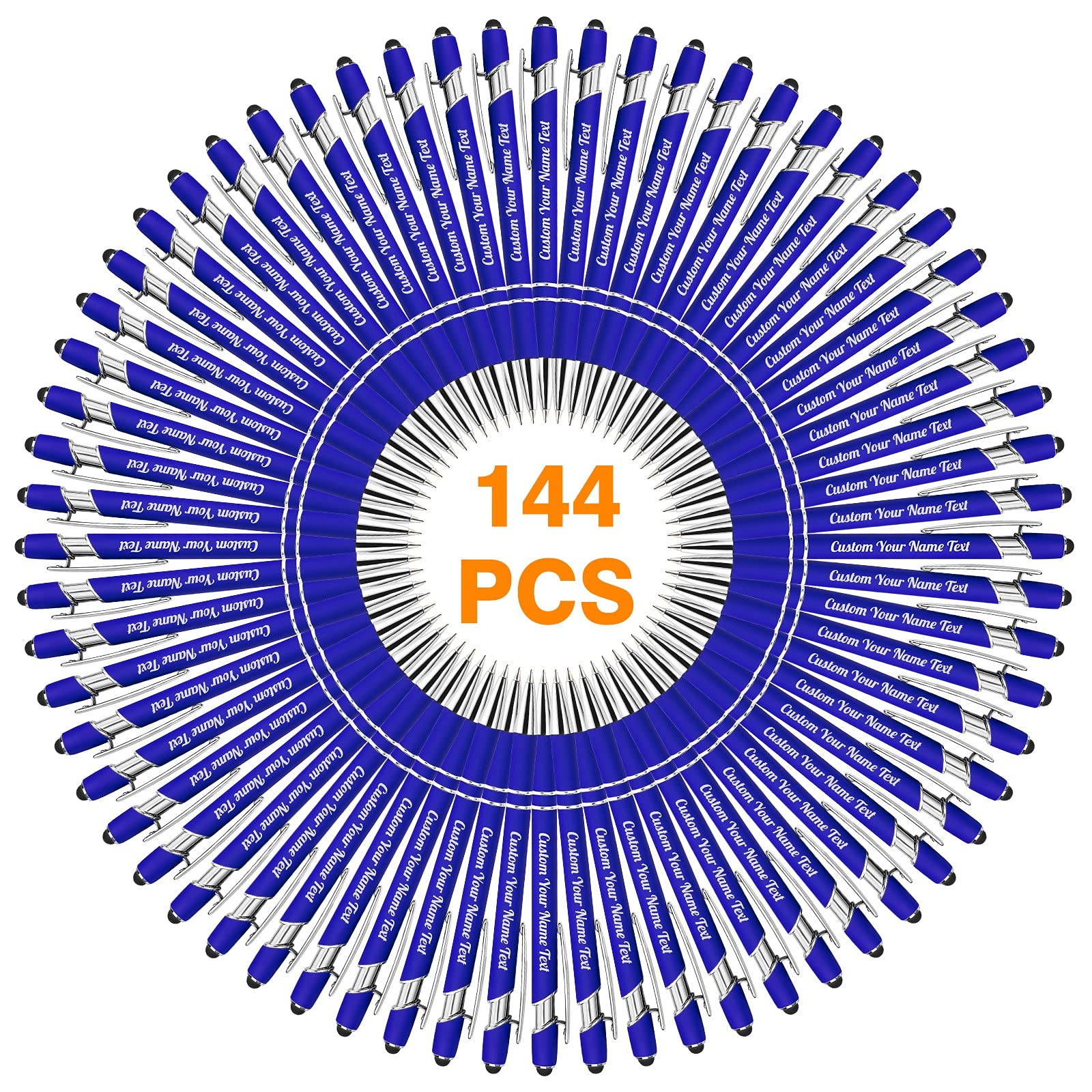 144PCS Personalized Ballpoint Pens Bulk with Free Name Engraving - Custom Logo, Text & Stylus - Ideal for Business Gifts, Graduation, Wedding, Birthday & Christmas - Black Ink - Perfect for Corporate Events, Promotional Giveaways & Special Occasions