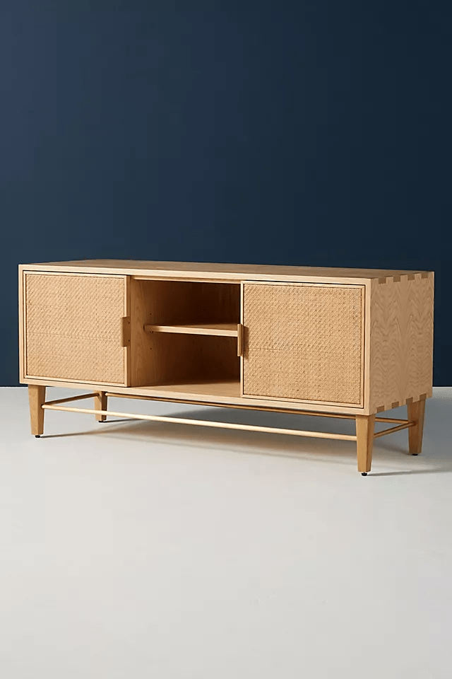 Handmade Natural Cane Media Console - Wallace Rattan TV Stand for Living Room, Bedroom & Home Decor | Stylish Storage Shelf for Books, Plants & Electronics