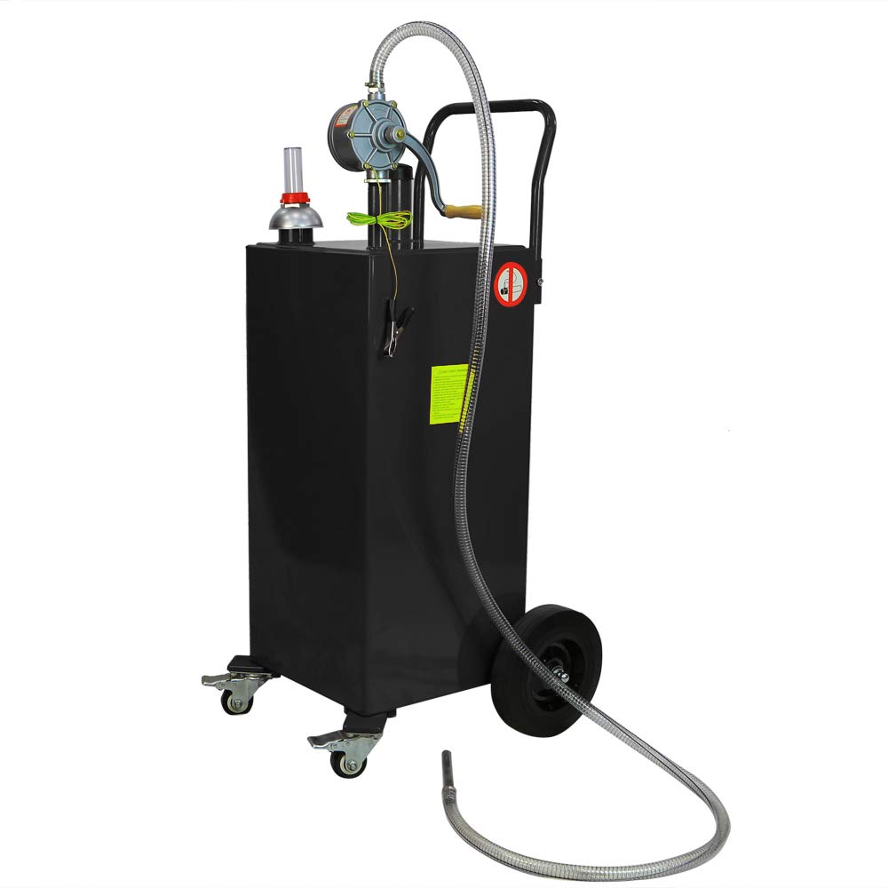 TRIL GEAR 30 Gallon Gas Caddy - Portable Oil Transfer Hand Pump for Gasoline & Diesel - Heavy Duty Fuel Storage Tank with 4 Wheels - Ideal for Car, Boat, ATV, RV & Farm Equipment - Black