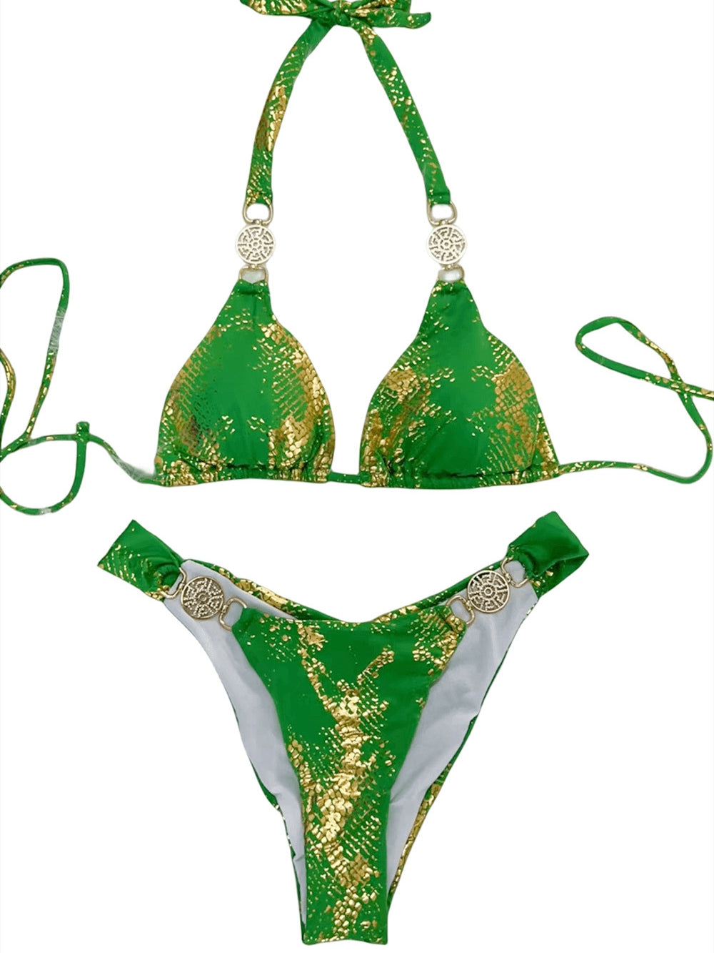 ZASUWA Women's Snake Print Faux Leather Bikini Set - Sexy Swimwear for Beach, Pool Party & Summer Vacation