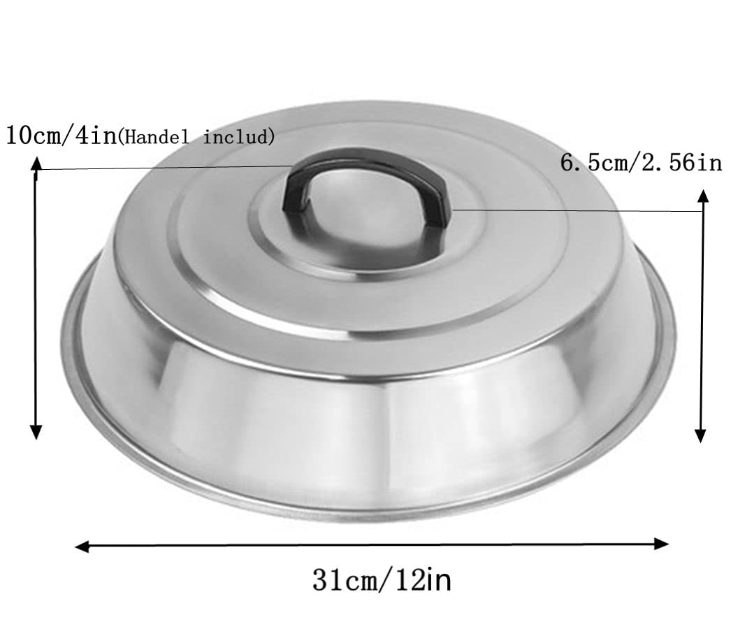 3 Sets Stainless Steel BBQ Accessories - 12 Inch Round Basting Cover, Cheese Melting Dome & Steaming Lid for Blackstone, Camp Chef Flat Top Griddle - Perfect for Indoor/Outdoor Grilling, Camping & Backyard BBQs