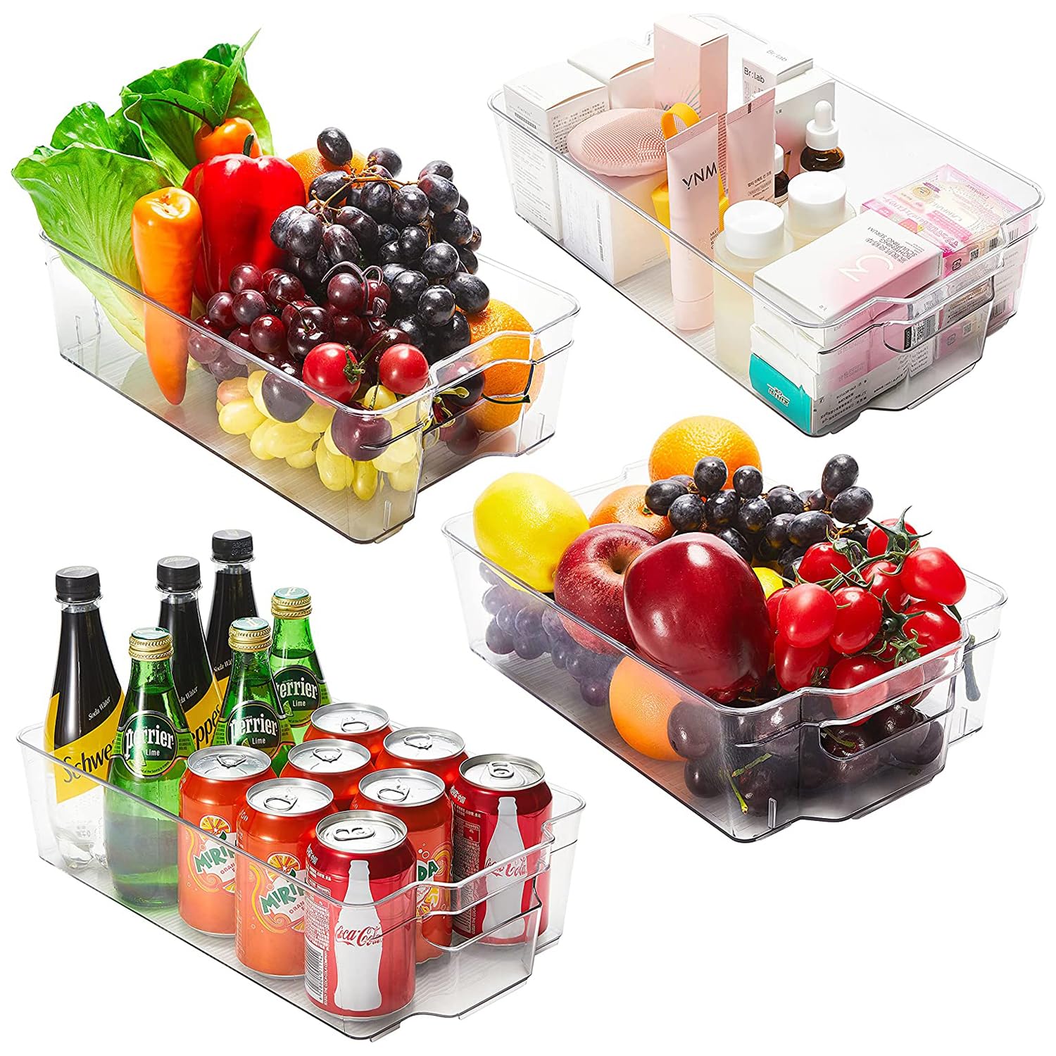 JINAMART Clear Plastic Pantry Organizer Set of 4 - Stackable Fridge Storage Containers for Vegetables, Fruits & Leftovers - Refrigerator Organizer Bins for Kitchen Cabinet & Countertop Storage