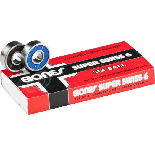 BONES® SUPER SWISS 6 Ball Bearings (8 Pack) - High Performance Skateboard Bearings for Smooth Riding & Long Distance Skating