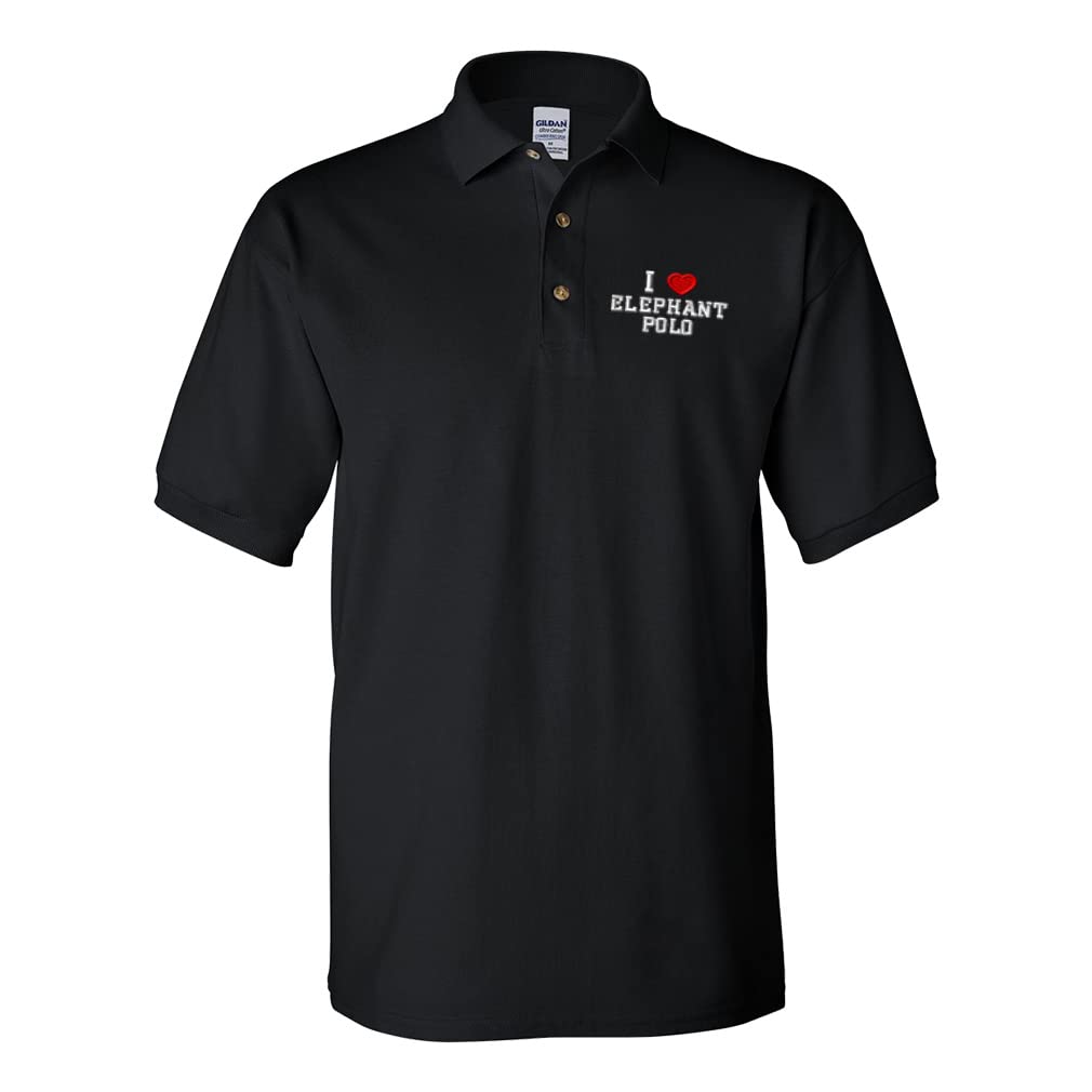 Custom Men's Polo Shirts - (Love) Elephant Print with Red Heart Design - 100% Cotton Comfort Fit for Sports & Casual Wear - Perfect for Golf, Date Nights & Outdoor Activities