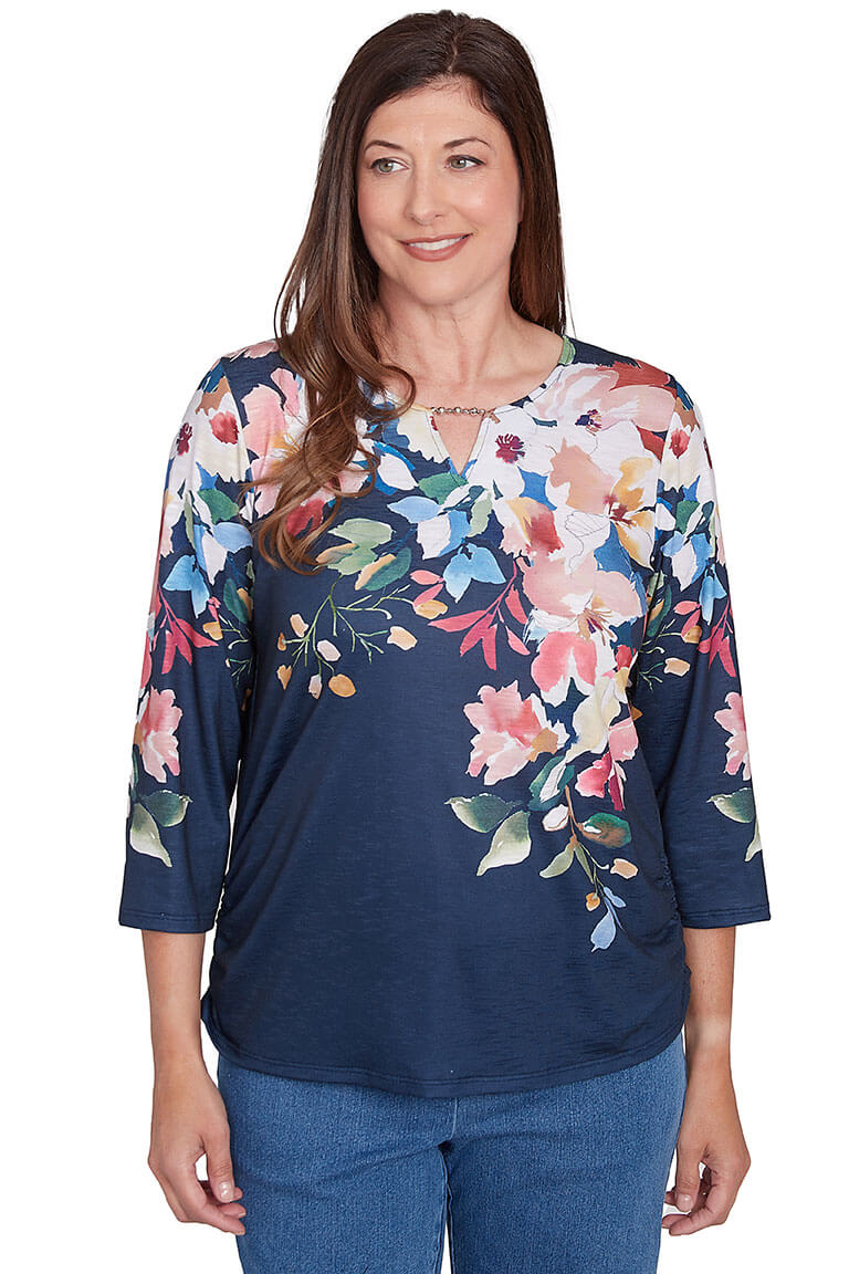 Free Spirit Floral Ruched Top - Women's Boho Blouse for Summer, Beach & Casual Outings | Perfect for Vacations, Dates & Outdoor Events