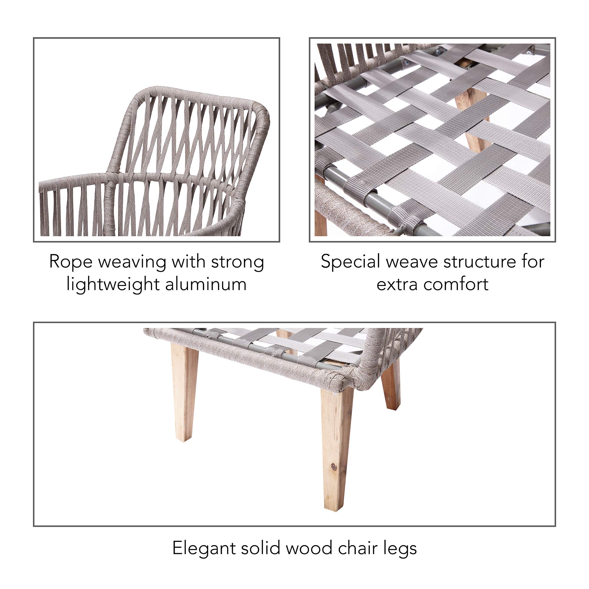 Teamson Home 3-Piece Wicker Bistro Set with Wooden Side Table & 2 Aluminum Frame Chairs - Weather-Resistant Cushions for Outdoor Patio, Garden, Backyard & Deck - Perfect for Relaxing, Dining & Entertaining Guests (Tan)