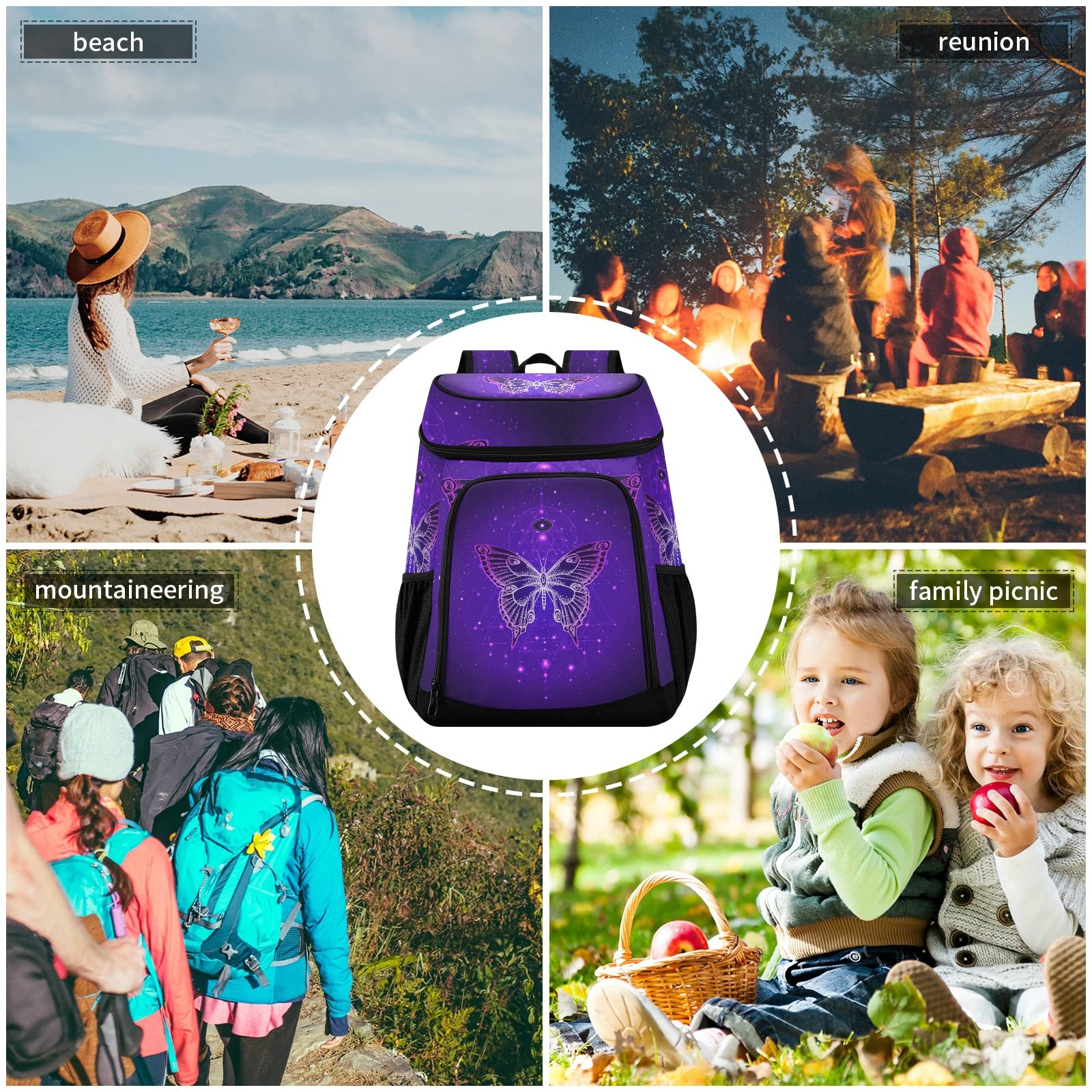 Butterfly Cooler Backpack for Women & Men - Insulated Lunch Box, Heavy Duty Picnic Cooler Bag for Work, Fishing, Hiking, Camping, Park, Beach, and Outdoor Adventures