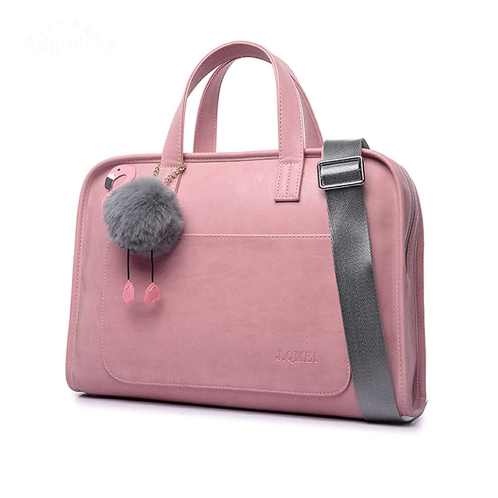 Stylish PU Leather Laptop Bag for Women - 13.3-14.1 Inch Briefcase Messenger Bag with Shoulder Strap (Black) - Perfect for Work, Office, Business Meetings & Travel
