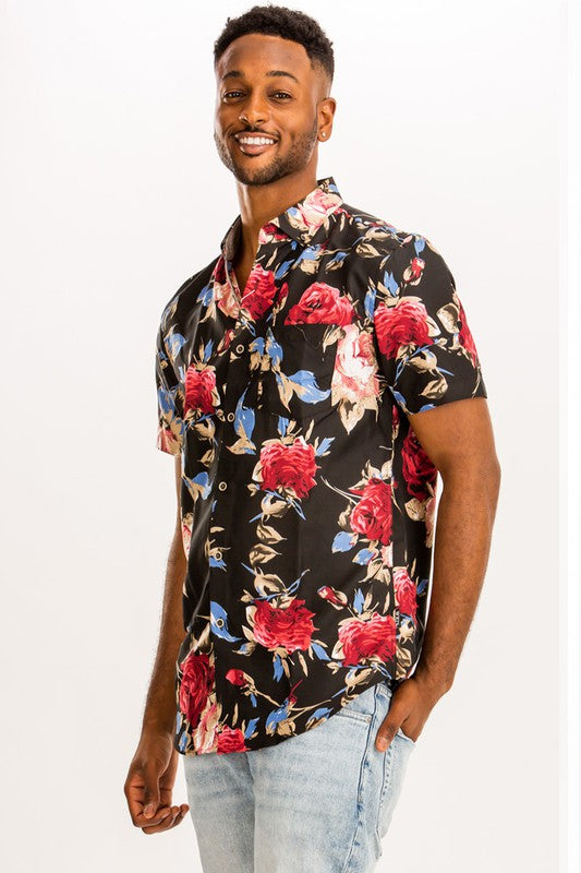 Hawaiian Shirt for Men & Women - Tropical Floral Print Short Sleeve Button Up Shirt | Beach Vacation, Luau Party, Summer Casual Wear