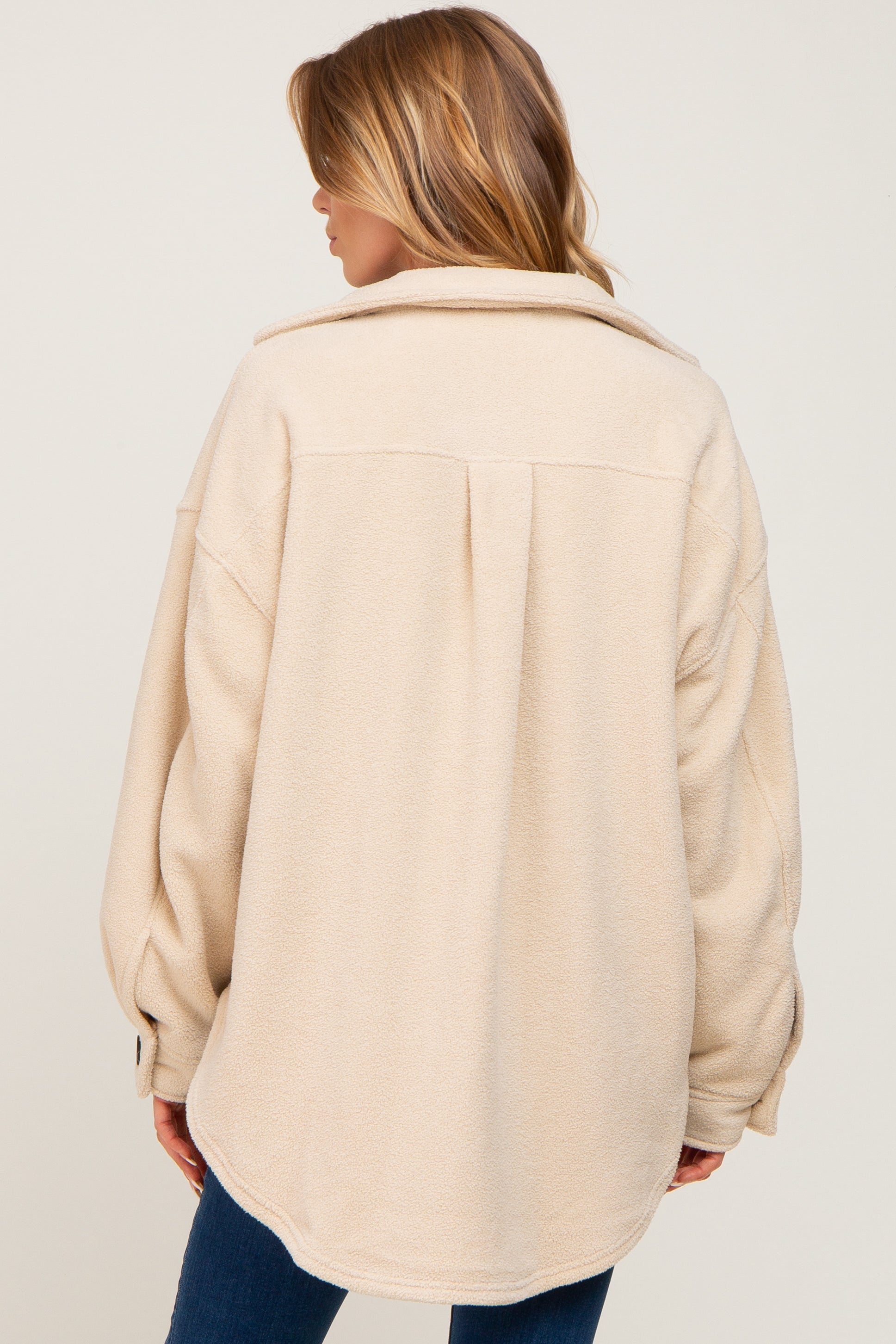 Cozy Beige Fleece Shirt Jacket for Women & Men - Soft Warm Pullover with Pockets - Perfect for Fall, Winter & Outdoor Activities