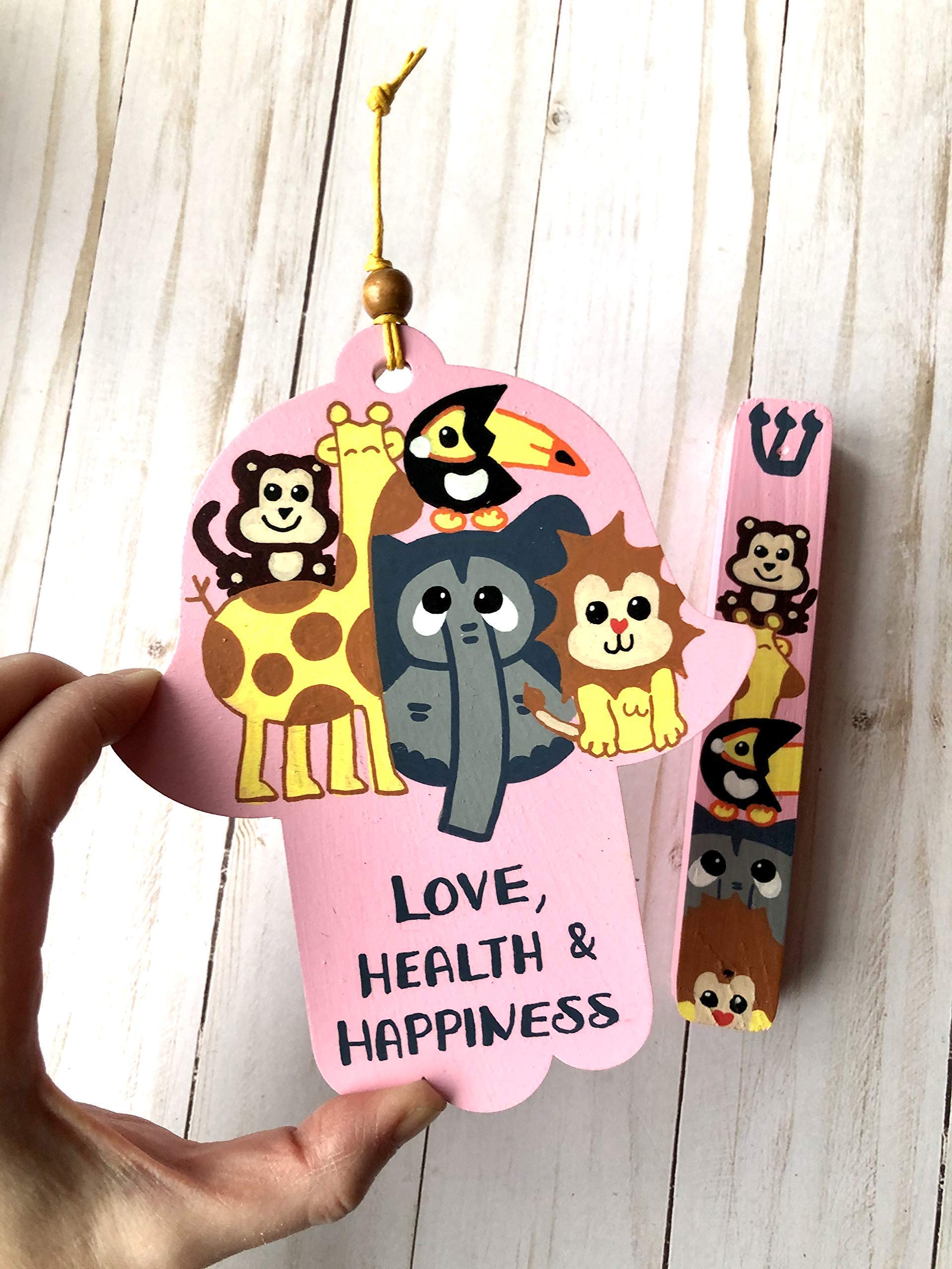 Jewish Baby Gift Set - Hamsa & Mezuzah with Kosher Scroll, Zoo Animal Design for Girls - Perfect for Naming Ceremonies, Brit Milah & Newborn Blessings