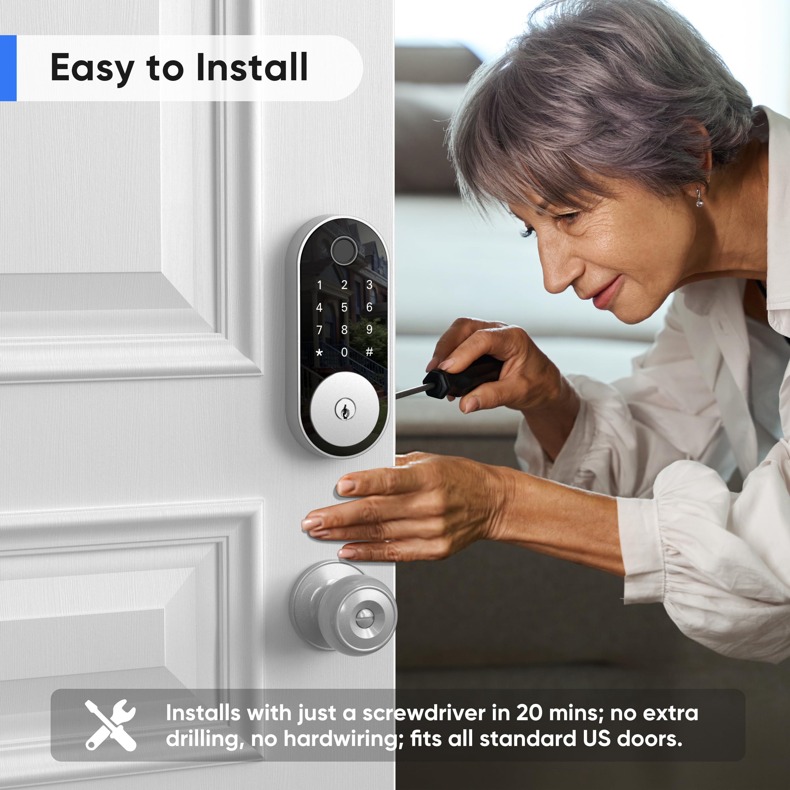 Smart Keyless Entry Door Lock - Electronic Fingerprint & Keypad Deadbolt for Front Doors, Entry & Exterior Doors - Secure Digital Lock with Code Access (Nickel Finish) - Perfect for Homes, Apartments & Vacation Rentals