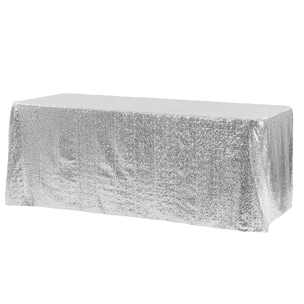 Glitter Sequin 90x132 Inch Rectangular Tablecloth for Dining Table - Silver Sparkle Party Decor for Weddings, Birthdays & Holiday Celebrations