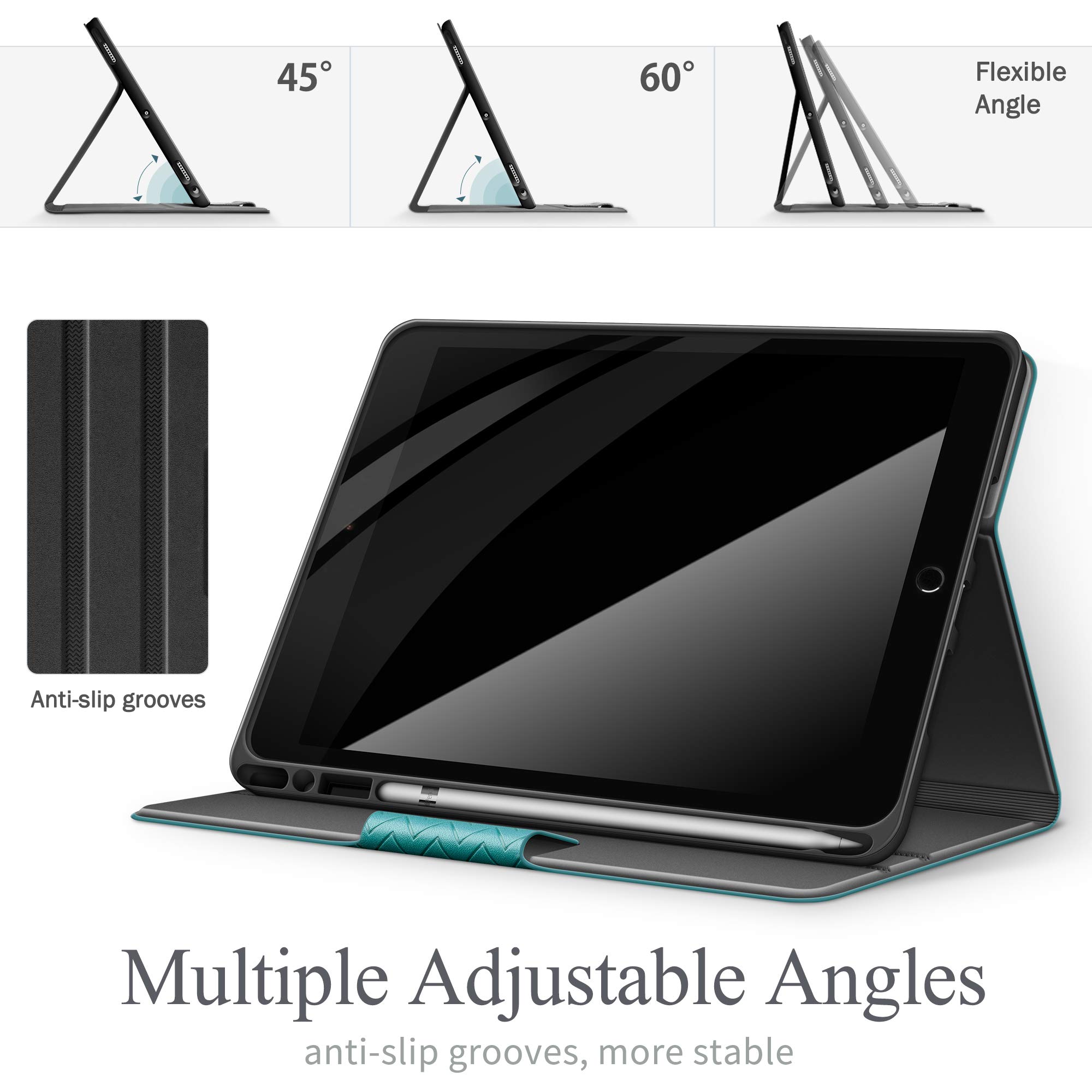Premium Vegan Leather iPad Air 3 (2019) & iPad Pro 10.5 (2017) Case with Built-in Apple Pencil Holder, Auto Sleep/Wake, Adjustable Stand - Perfect for Work, Study & Travel (Green)