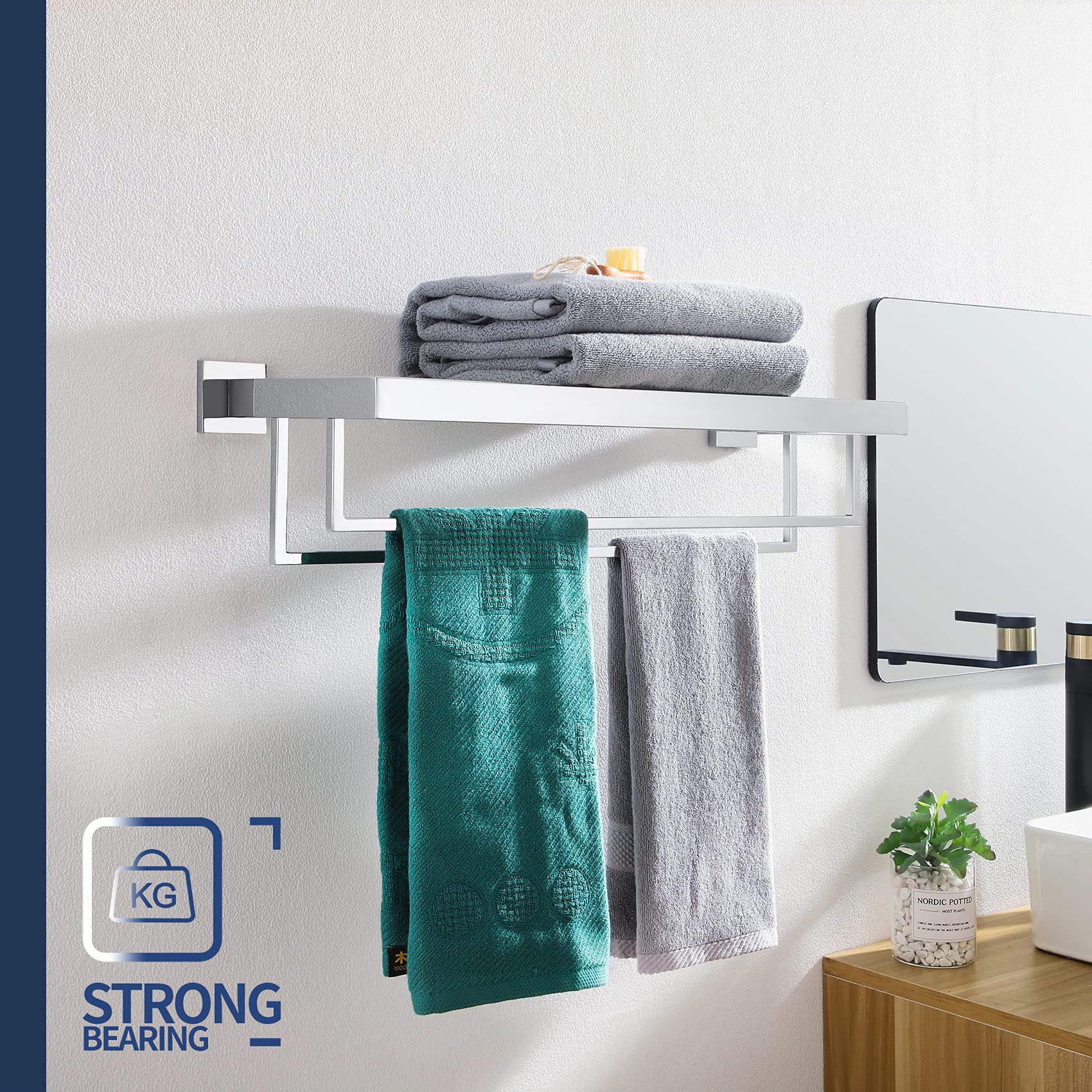 KOKOSIRI 24 Inch Chrome Bathroom Towel Rack - 2 SUS304 Stainless Steel Towel Bars, Wall Mounted with Polished Finish (Model B6003CH) - Perfect for Bathrooms, Spas, and Luxury Home Decor