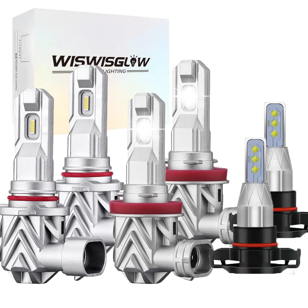 Upgraded 9005+H11 LED Headlight Bulbs & 5202/PS24W LED Fog Light Bulbs Kit for Chevy Silverado 1500/2500/3500 HD (2007-2015) - 6-Piece Pack - Brighter Lighting for Night Driving & Off-Road Adventures