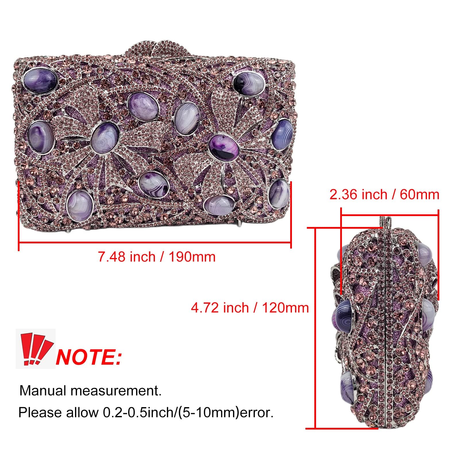 Luxury Purple Agate Crystal Evening Clutch Bag for Women - Glitter Rhinestone Party Wedding Purse - Perfect for Prom, Gala & Special Occasions