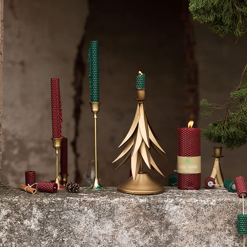 Handmade Wrought Iron Single-Head Candle Holder - Gold Christmas Tree Shape Desktop Decor for Holiday, Wedding & Home Decoration | Perfect for Table Centerpiece, Gift & Festive Ambiance